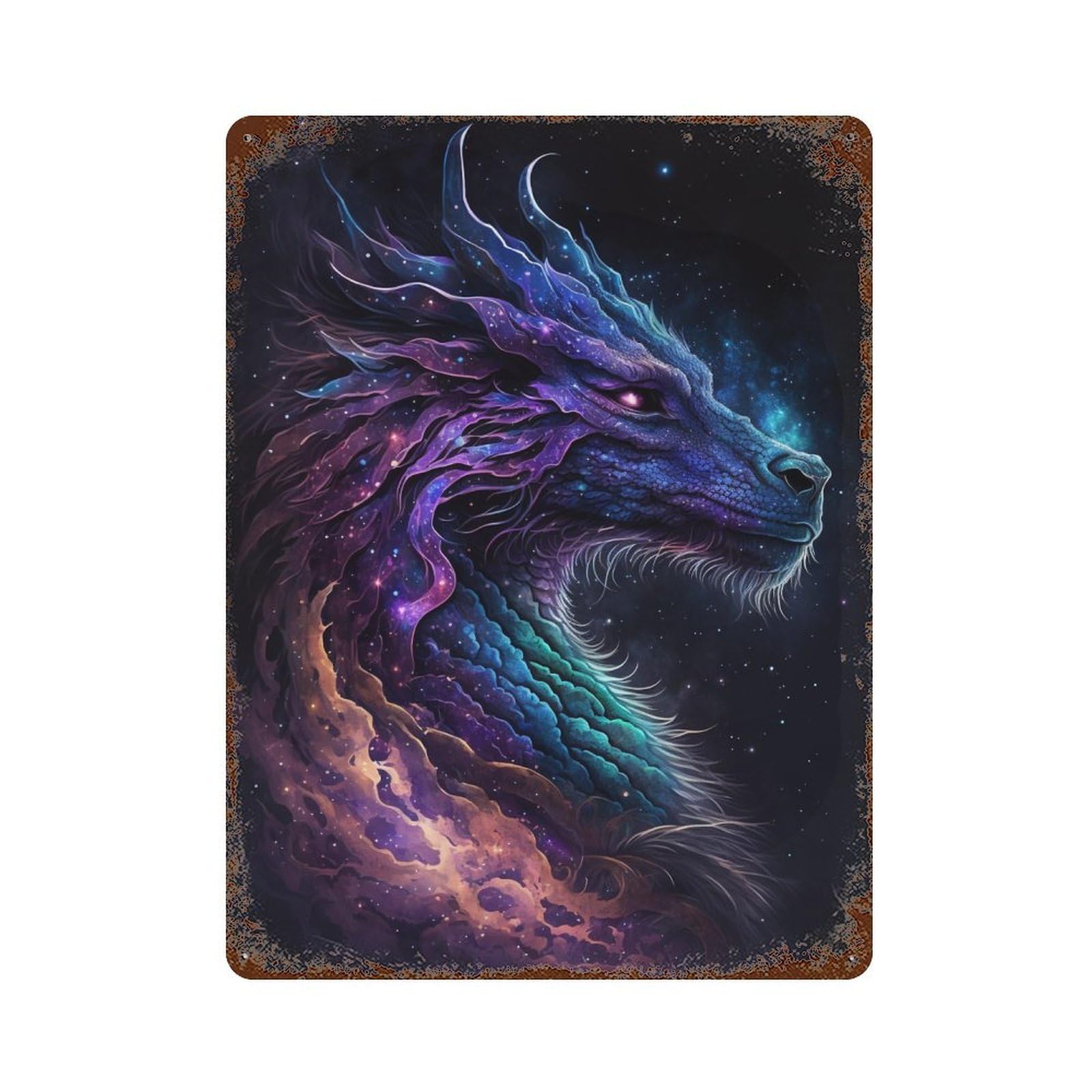 Rust Effect Galactic Dragon Artwork-4 Rusty Metal Tin Sign 15.7"x11.8", Industrial Home Decor for Living Room, Hallway And Home Decor