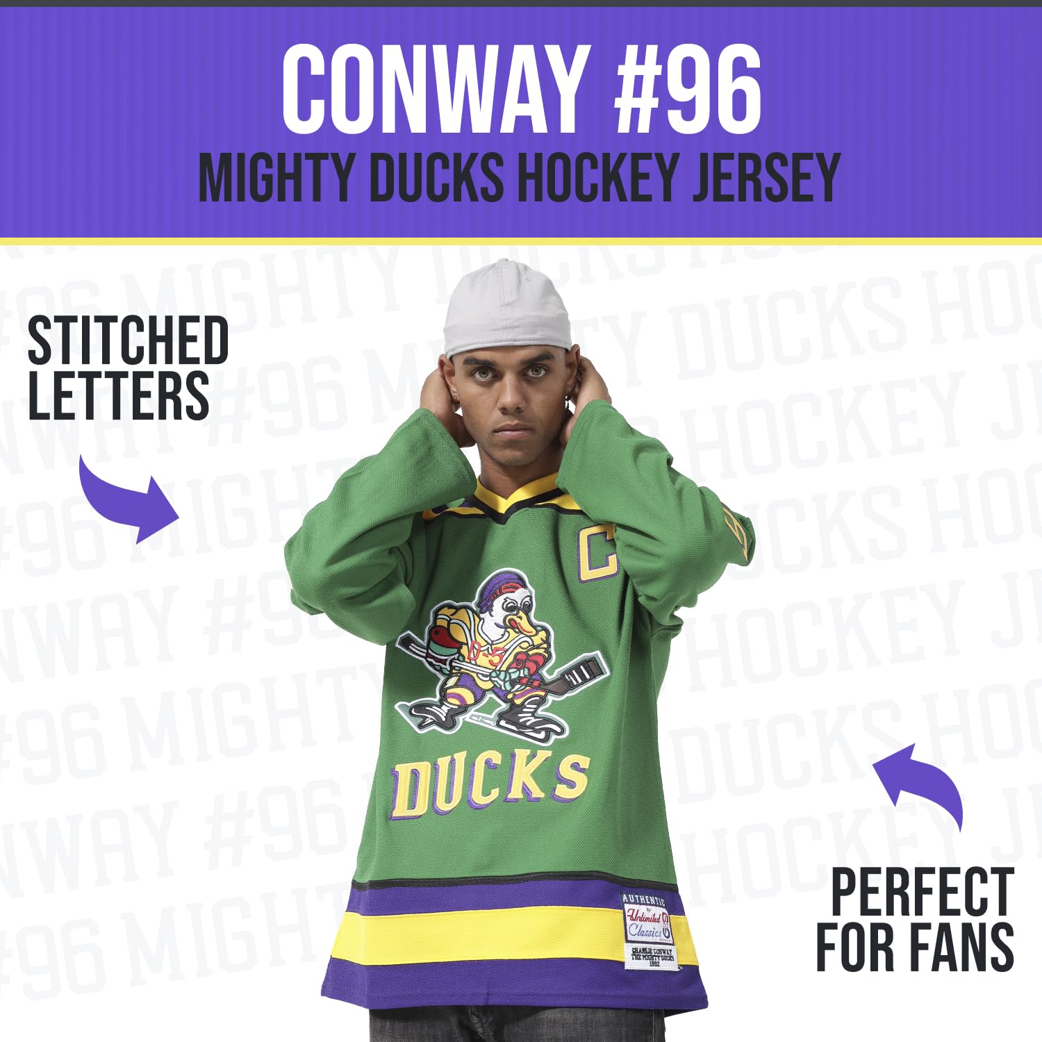 Charlie Conway #96 Mighty Ducks Jersey - Movie Eishockey Shirt, 90er Jahre Throwback, genähte Buchstaben, atmungsaktiver Stoff, S-5XL