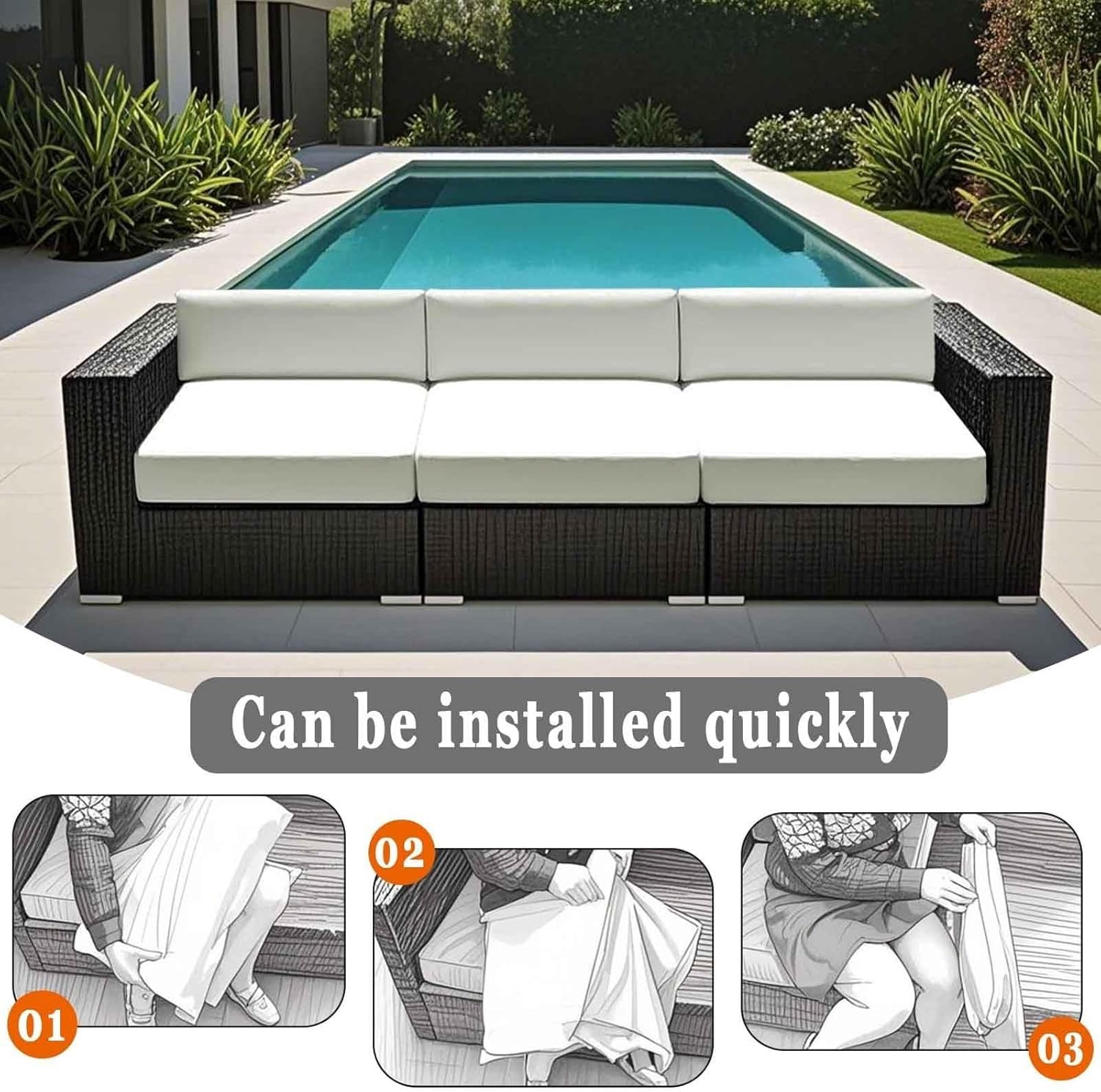 Pack de 4 Funda de Cojín de Asiento Sofá Exterior Impermeables 50x50 60x60 150x45 Cubierta de Cojines de Asiento Patio，para Interior, Exterior，Silla，Jardin，Muebles de Ratán(Color 23,50x50x5cm)