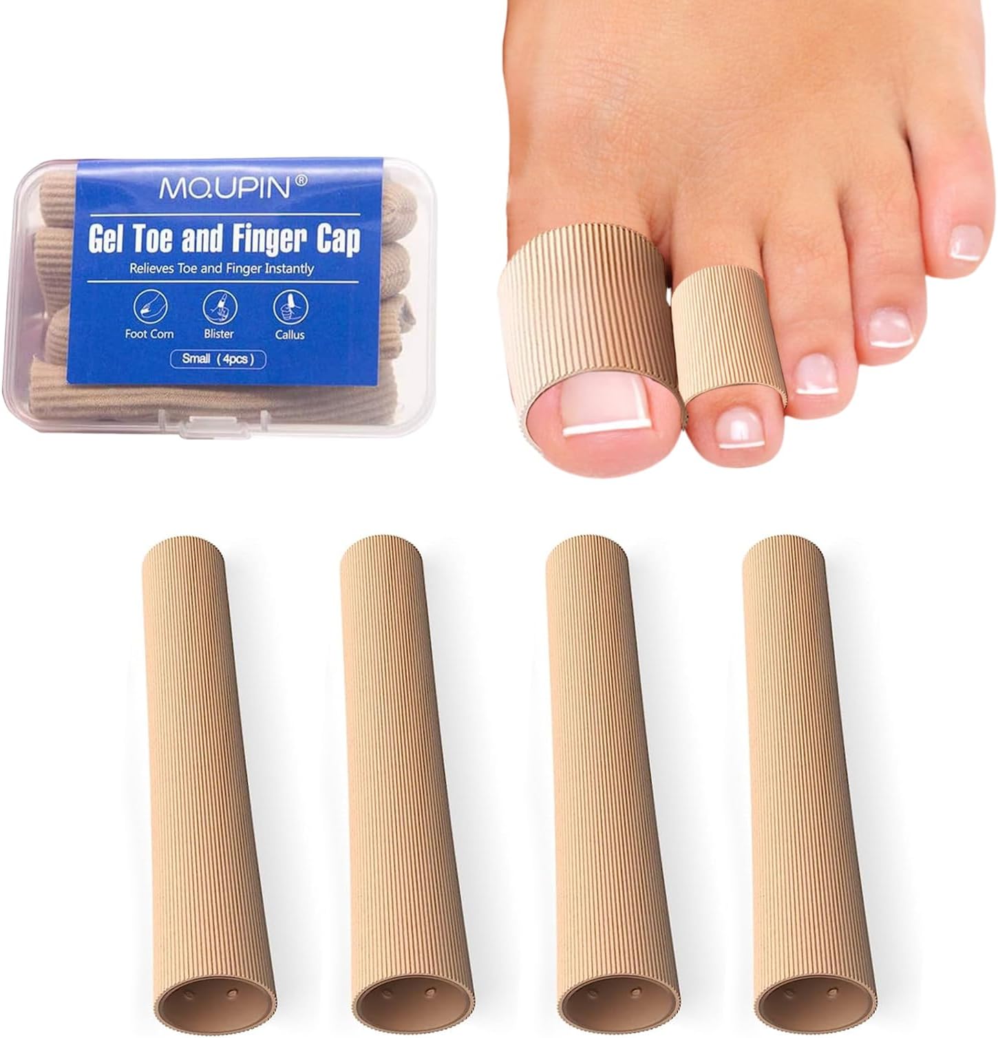 MQUPIN Toe Tube Cuttable Gel Toe Caps Finger Cap Toe Covers Sleeves Soft Gel Corn Pad Protectors for Cushions Corns, Blisters, Calluses(L)