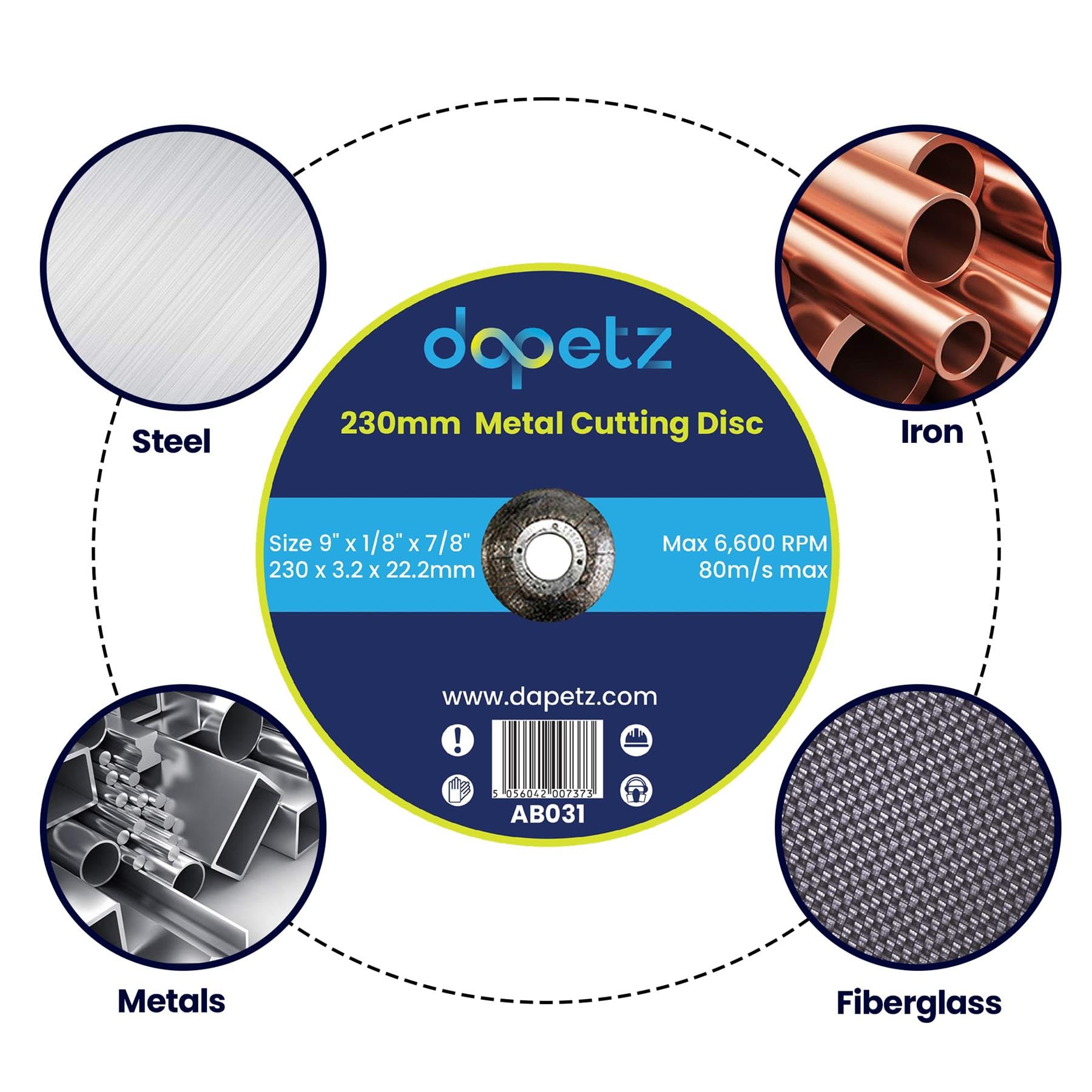 Dapetz Dischi da taglio durevoli in metallo per smerigliatrice angolare, 230 x 3,2 x 22,2 mm, in acciaio inox, ad alte prestazioni, con foro da 22,2 mm per taglio preciso e rettifica liscia, 50 pezzi
