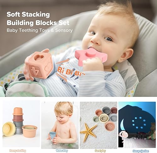 Miniatura 5 de Juguetes para bebés de 6 a 12 meses, juguetes Montessori 5 en 1 para bebés de 12 a 18 meses, juguete sensorial infantil incluye cubo de