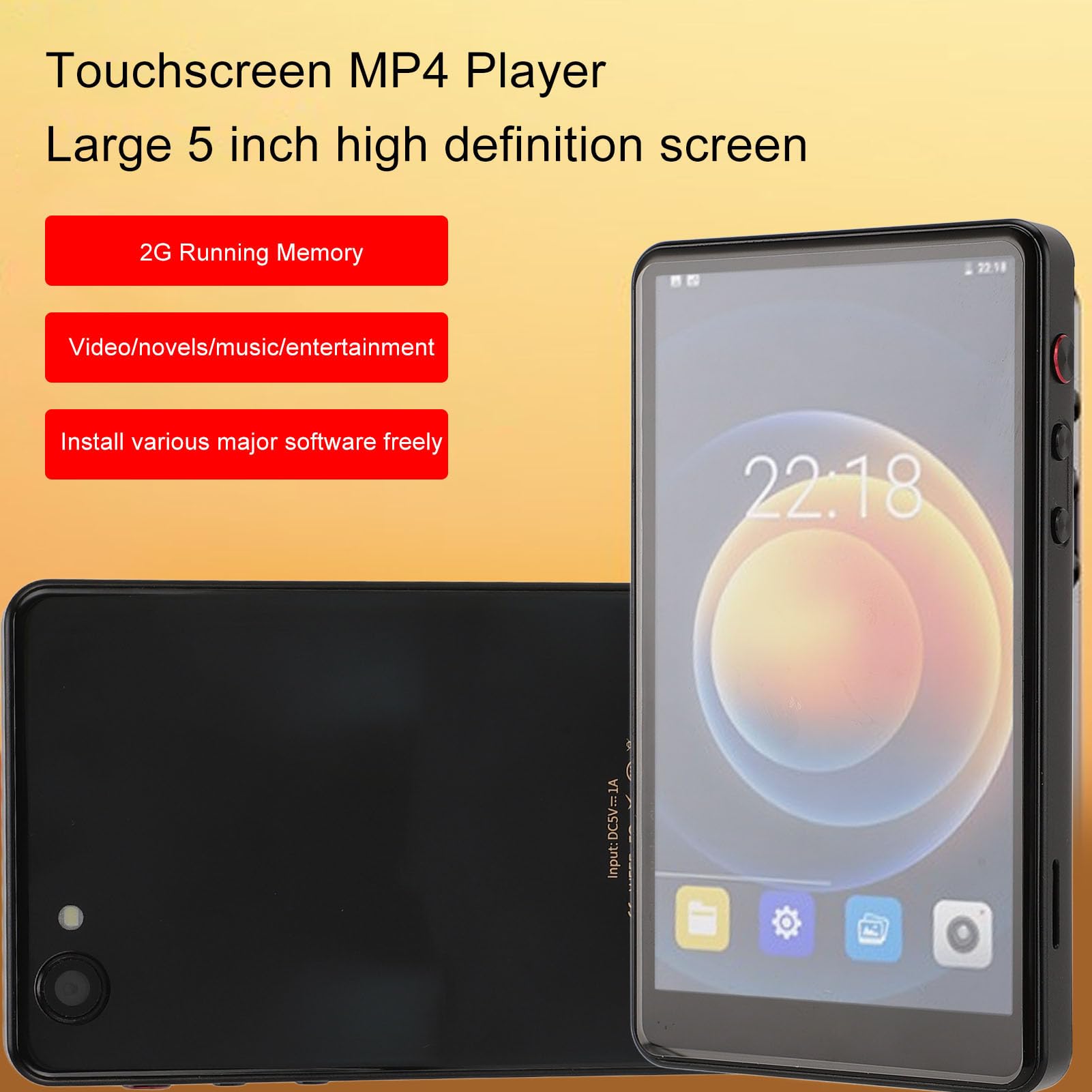 Reproductor MP3 de 80 GB con Bluetooth y WiFi, Reproductor de Música con Pantalla Táctil de 5,2 Reproductor MP4 Android MP3 para Niños, Auriculares Incluidos