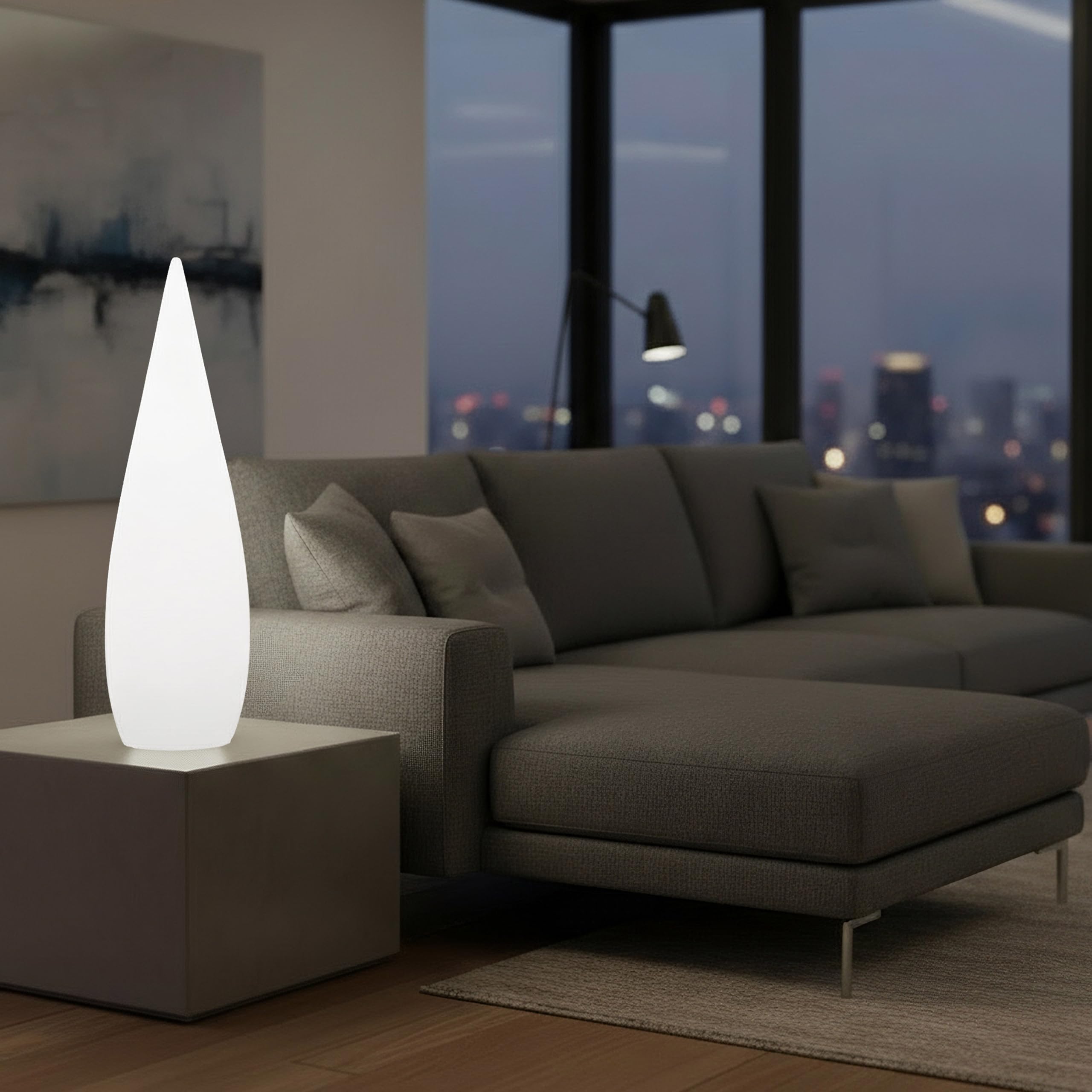 Arnusa LED Design Stehlampe 80 cm mit Akku & Fernbedienung, 16 Farben, dimmbar, IP65/IP44, moderne Kegel Lampe für Indoor & Outdoor
