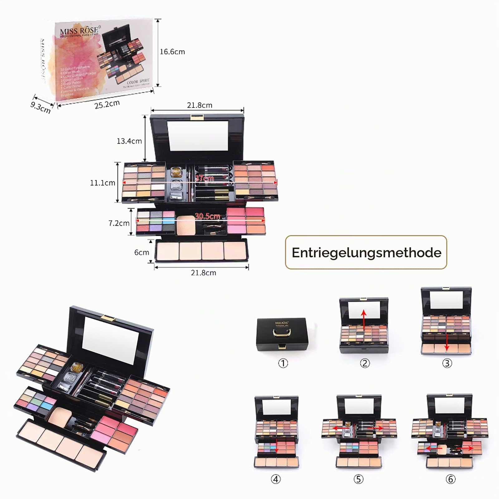 Schminkkoffer Gefüllt, Alles in Einem Make Up Set Schminkkoffer Damen Gefüllt mit Schminke für Anfänger oder Profis, Schminke Set inklusive Lidschatten, Lipgloss, Rouge, Eyeliner, Mascara