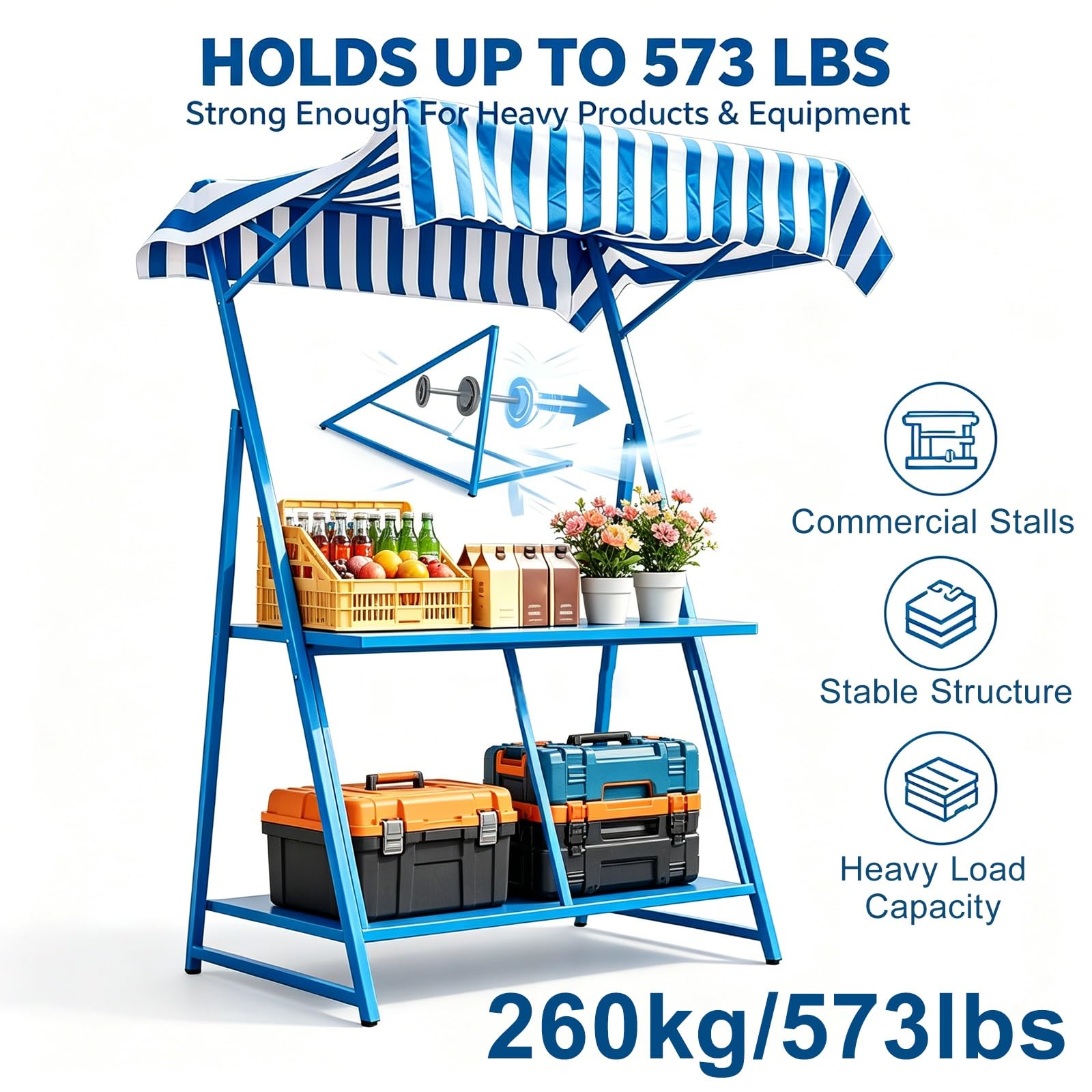 Carrello Venditore Portatile con Tenda e Sedia, Banco Commerciale per Mercato All'aperto, Chiosco Alimentare per Eventi e Barbecue(Red)