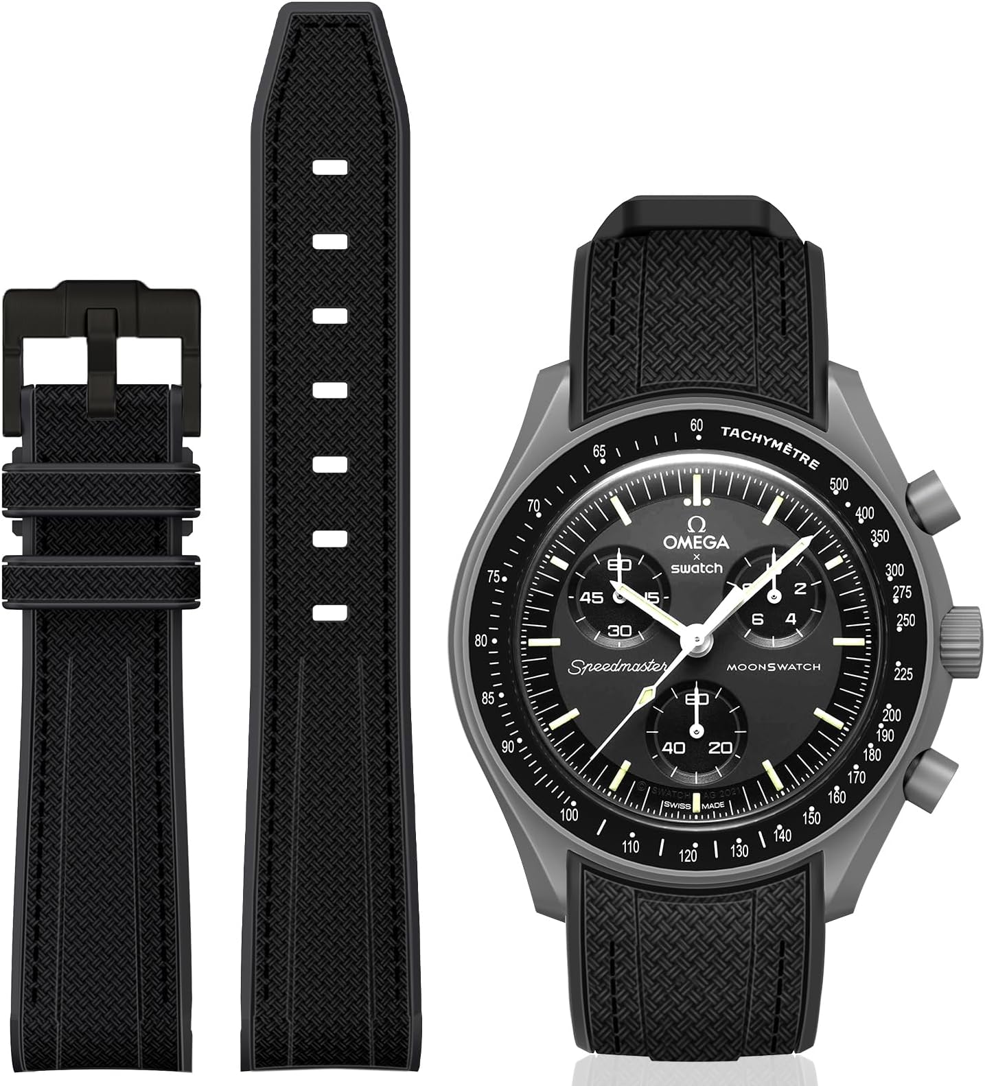 Curved Silicone Strap for Omega X Swatch 20mm Watch - Compatible With Moonswatch Speedmaster - No Gap Replacement Band for Men and Women