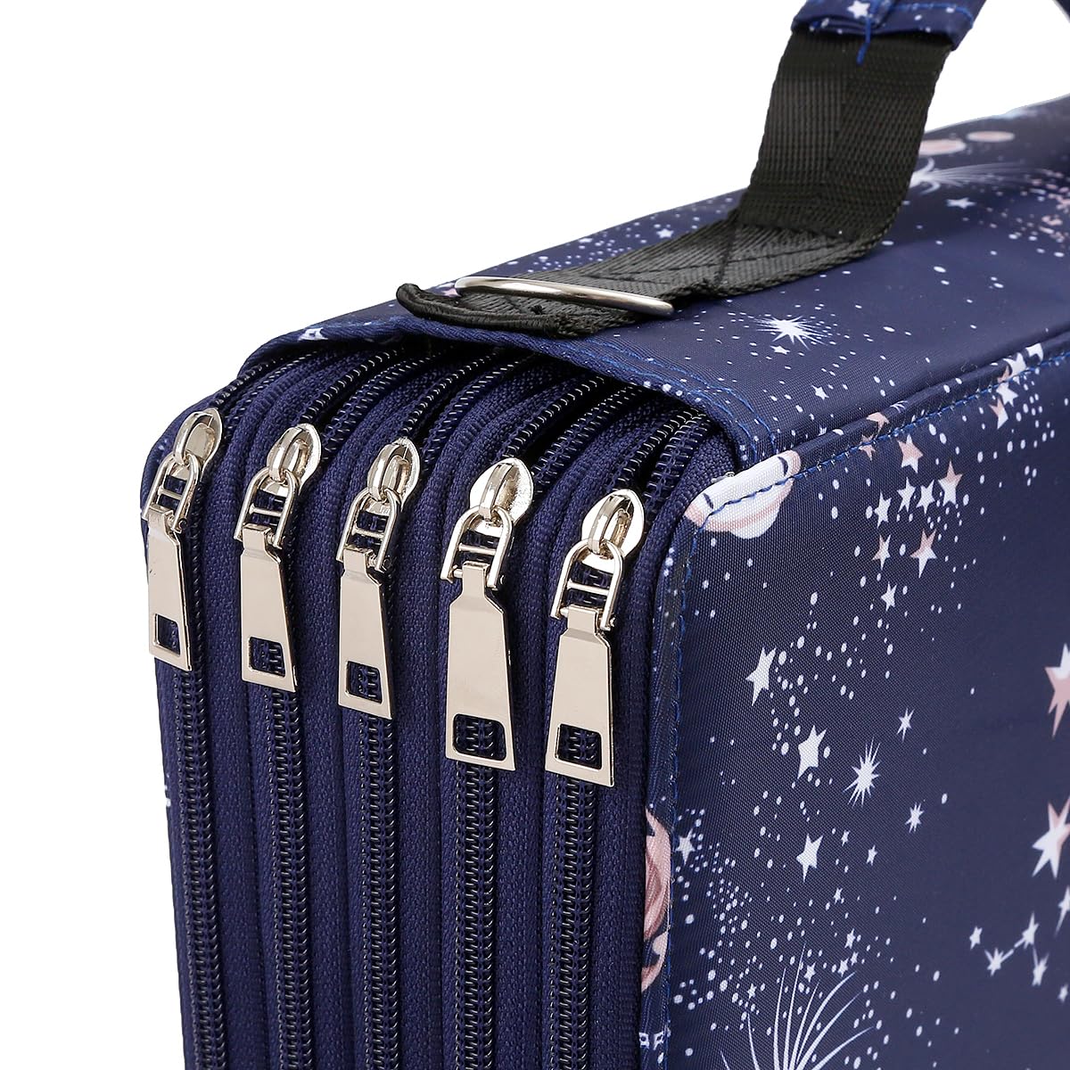 Lbxgap Organiseur de crayons de couleur avec fente individuelle avec fermeture éclair – Sac de rangement en tissu durable pour peintres et artistes (petits emplacements, bleu galaxie)