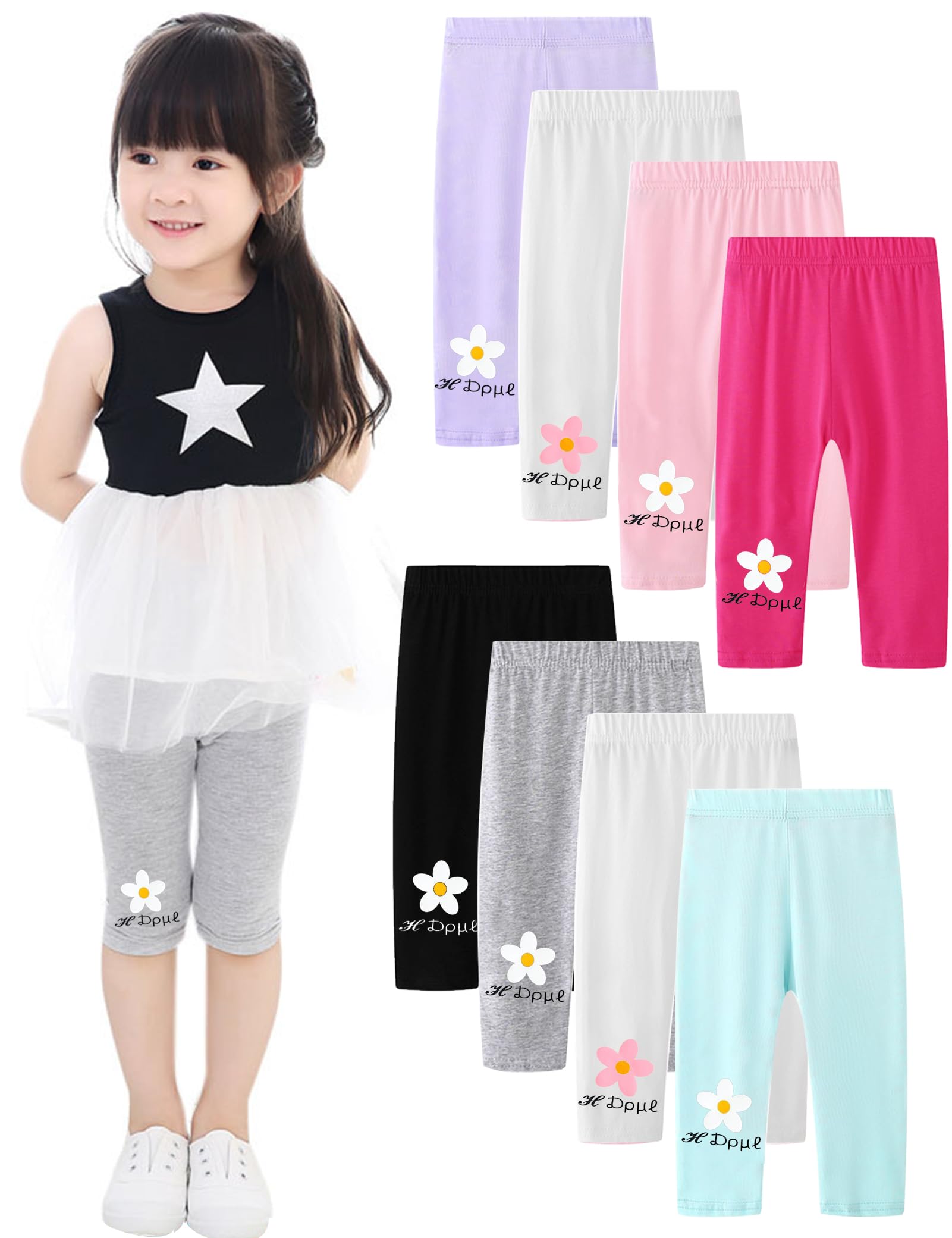 Kiench Mädchen Capri Leggings Kleinkinder Sommer Kurze 3/4 Capri-Hosen Shorts 8er-Pack