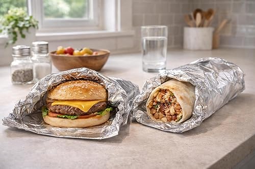 ANGEL'S PEEL LOUNGE Bolsas aisladas de papel de aluminio para hamburguesas, envolturas de papel de estaño precortadas para hamburguesas, sándwiches,