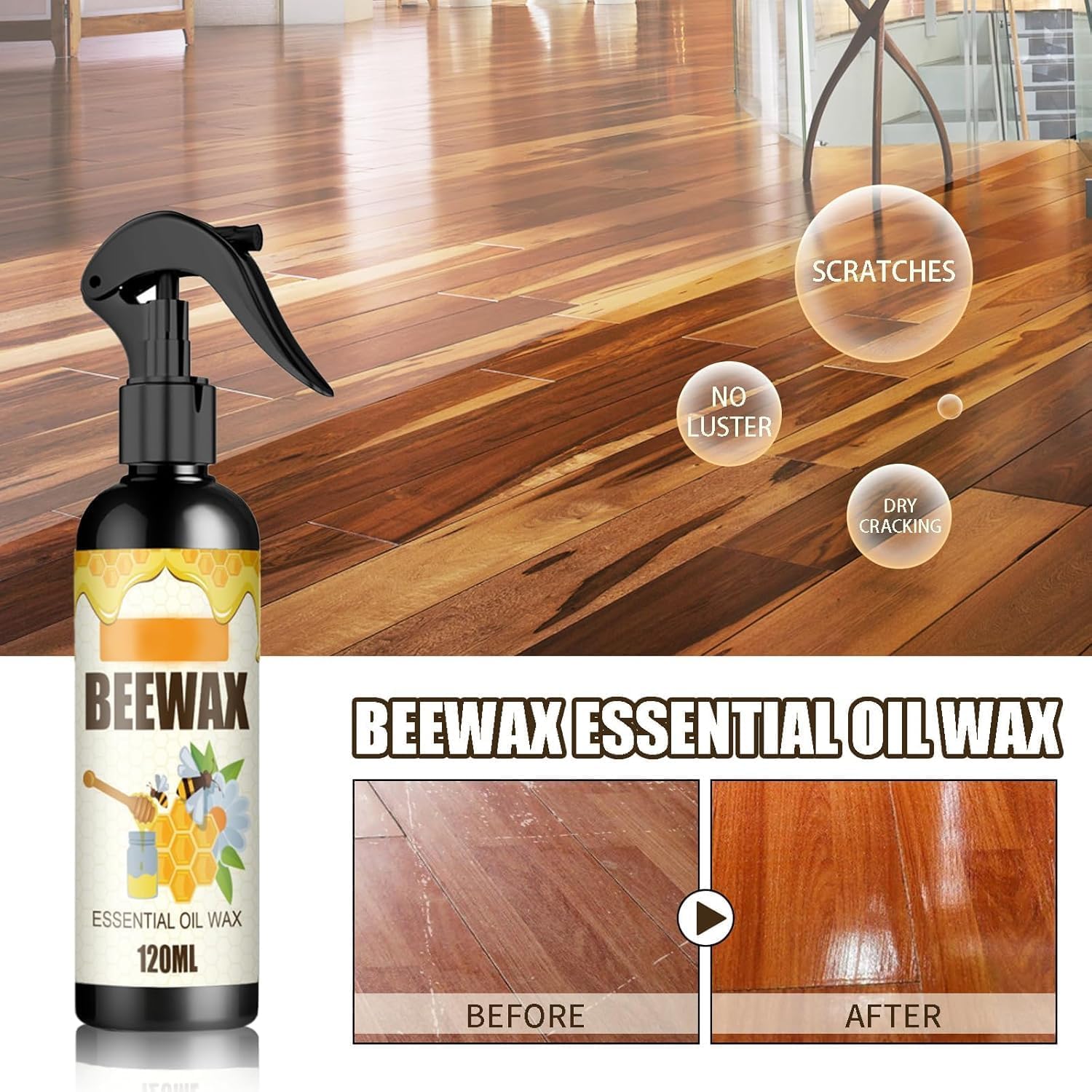 Beeswax Wood Polish Spray, 2026 Upgrade Beeswax Sprays For Wood, Natural Bees Wax Care Spray & Restorer, For Living Rooms,Kitchens,Wood Furniture Floors (1Pc) — view 2