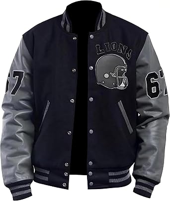 Tom Hardy Mens Venom Detroit Beverly Hillscop Wool Leather Baseball Black & Grey Varsity Bomber Jacket