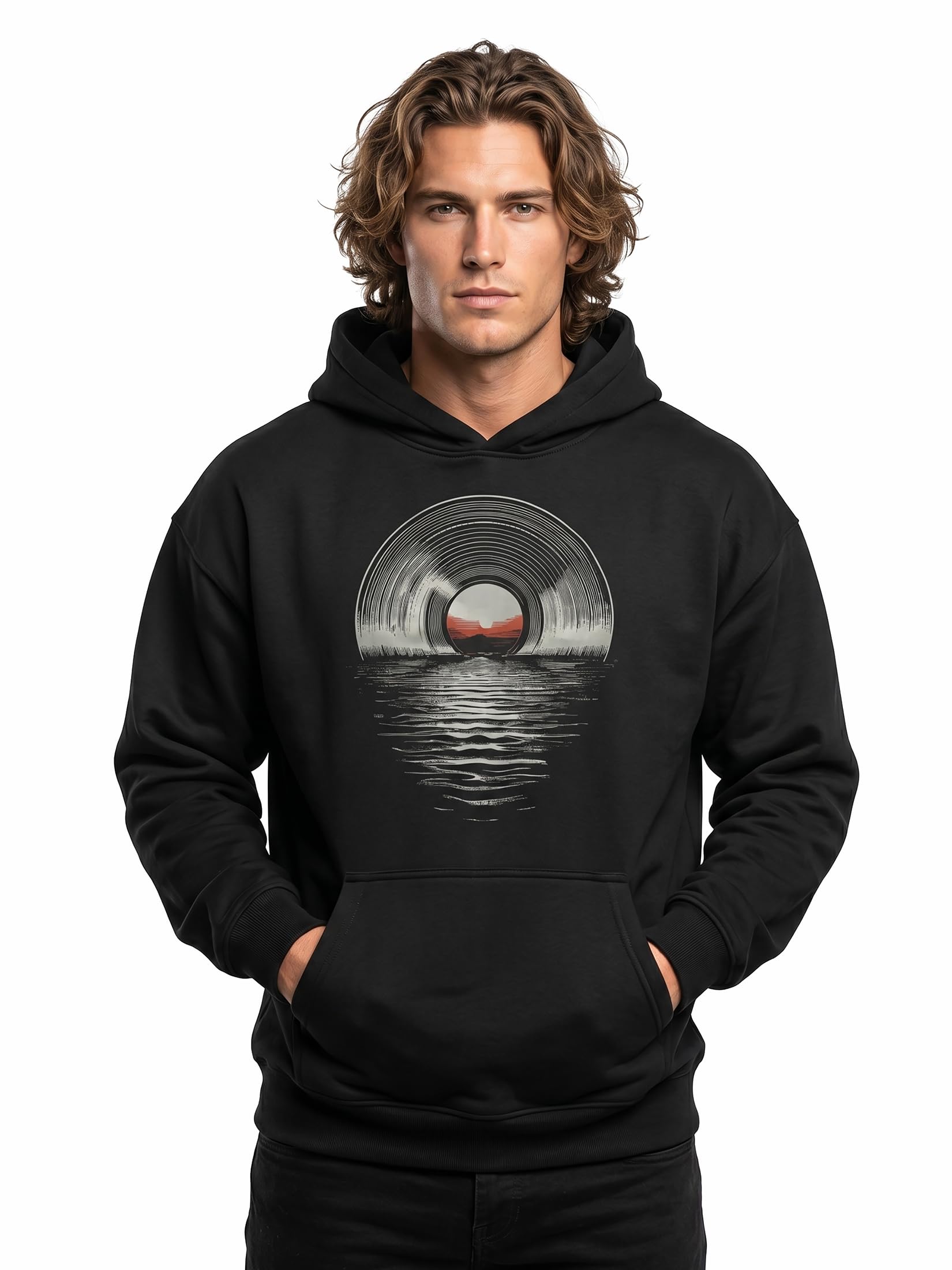 MAKAYA Felpa con Cappuccio Uomo Techno Festival Hoodie con Motivo Vinile Dj Musica Vinyl Vintage Cotone