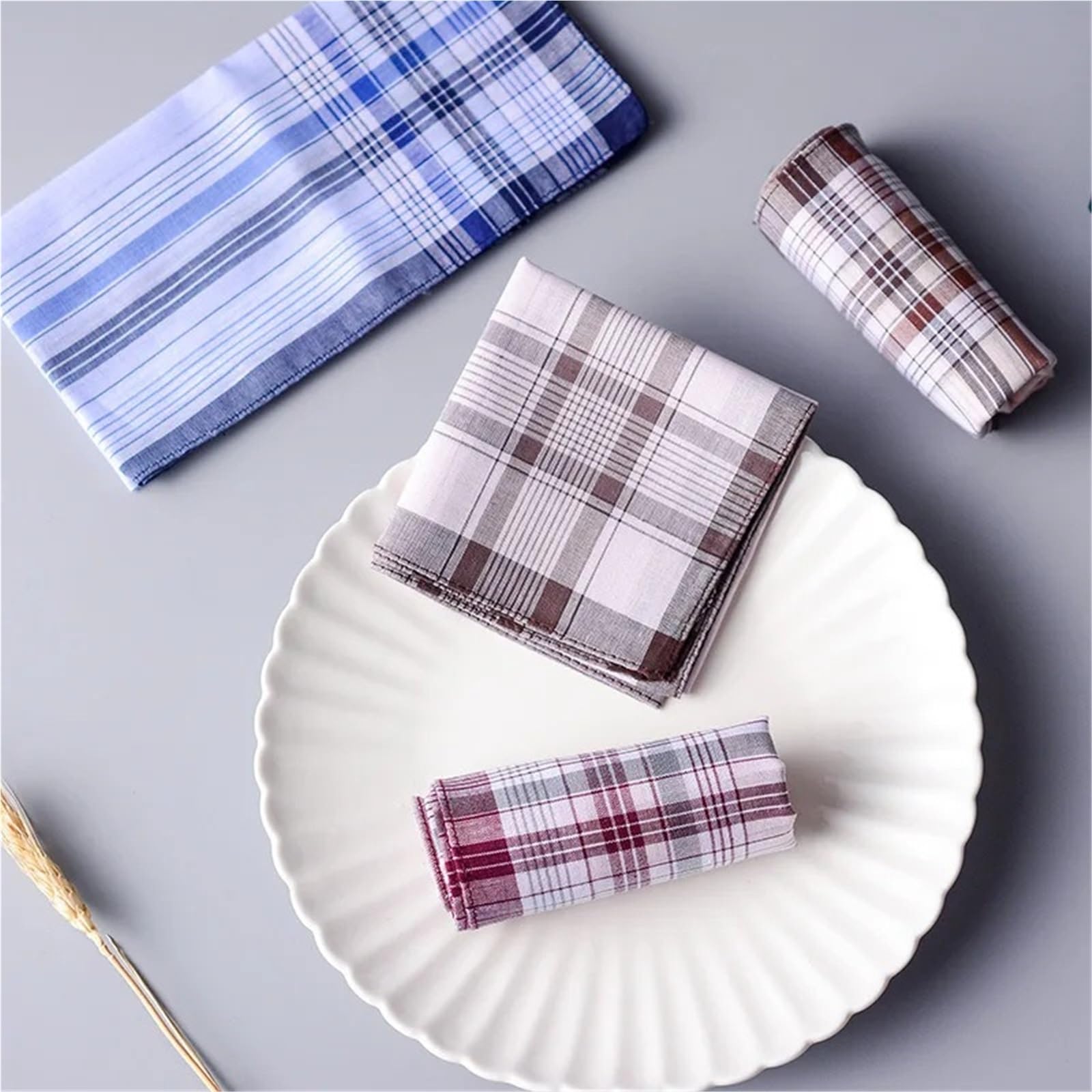 10 Stücke Platz Plaid Streifen Tasche for Hochzeit Party Restaurant Handtuch Baumwolle Taschentücher for Männer Für Herren