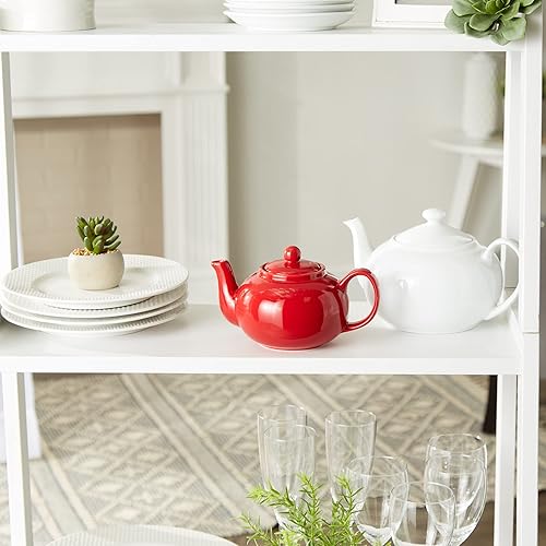 Miniatura 5 de RSVP International Stoneware - Tetera de cerámica, apta para microondas y lavavajillas, 16 onzas, color rojo