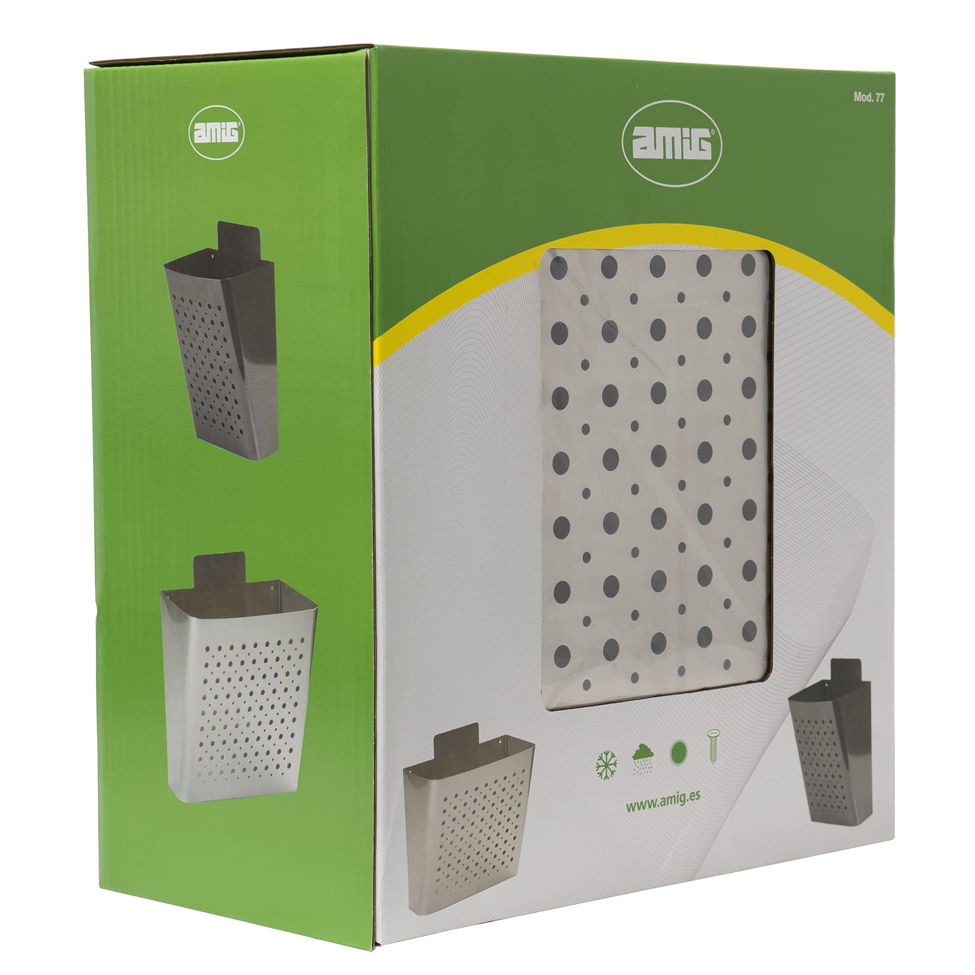 Amig - Cesta de publicidad - Buzón para Publicidad con Rejilla Frontal - Uso exterior - Acero inoxidable - Resistente a la corrosión - Plateado - 32 x 36 x 19 cm