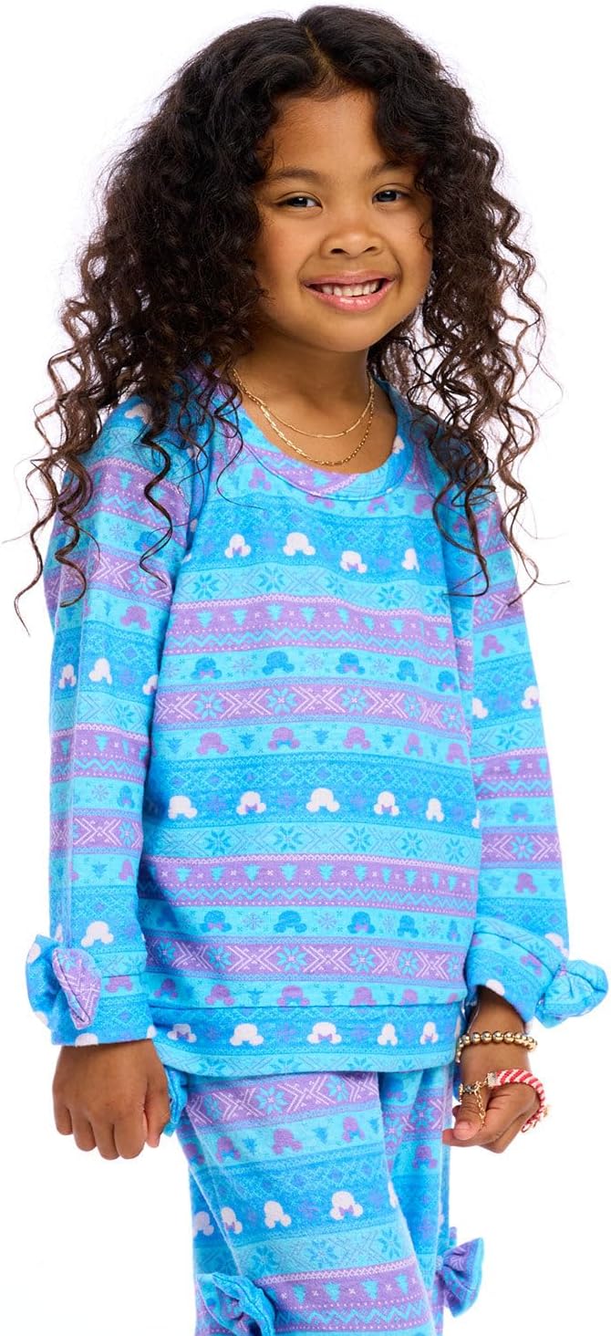 Chaser Girls' Winter Blue Mickey Fair Isle Crew Sweater