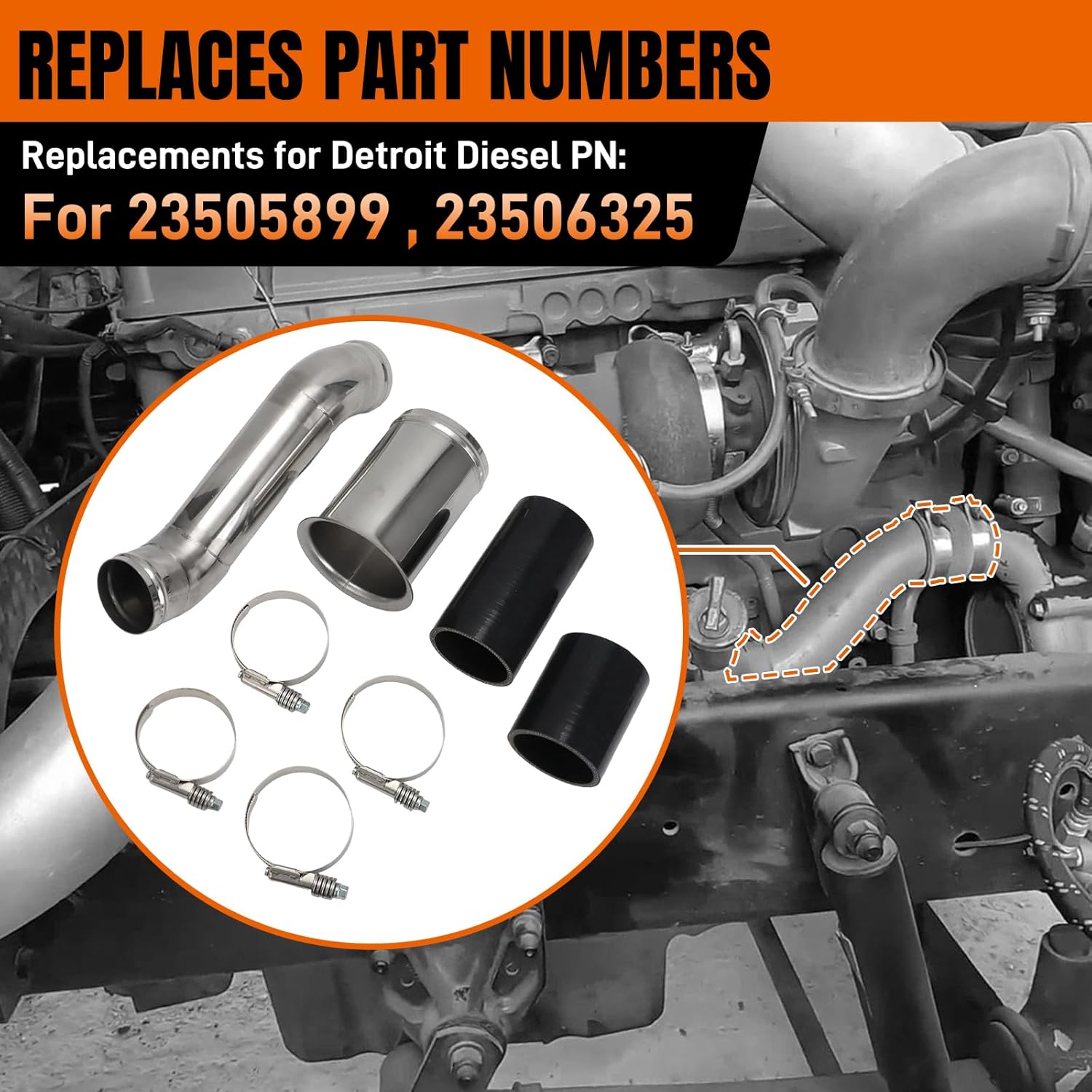 AUTOVIC Coolant Pipe and Extension Pipe Kit For Detroit Engine 14L Series 60 Silver