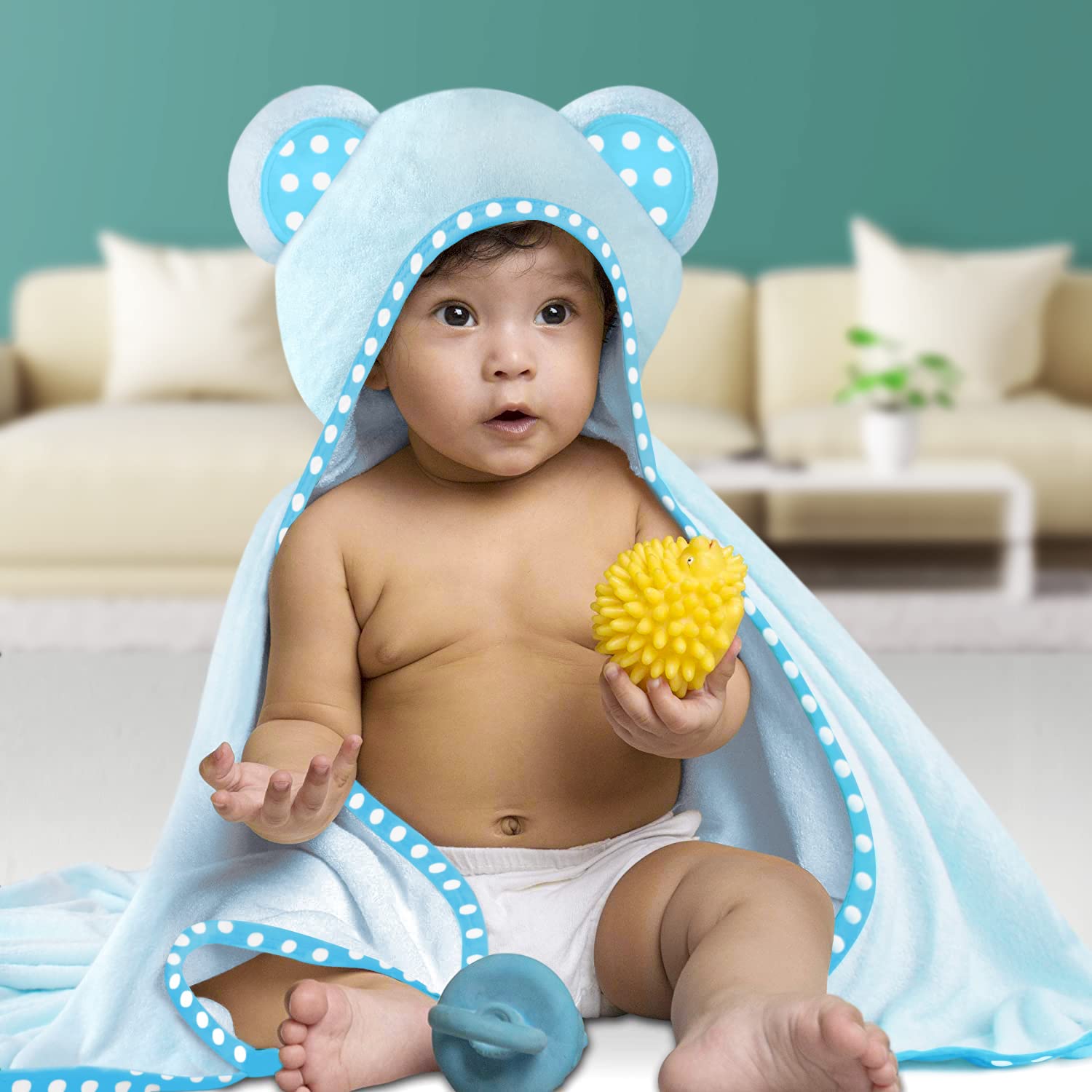 Hikyskin Set of 2 Bamboo Hooded Baby Towels – 75 x 75 cm – 30 x 30 Inch – Luxurious, Large and Super Absorbent – Soft and Suitable for Infants, Toddlers and Kids – 400 gsm