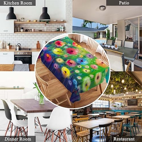 Miniatura 7 de Swono Mantel rectangular con diseño floral abstracto de flores rojas y amarillas, césped, campo, picnic, barbacoa, poliéster para cocina, café, 50 x