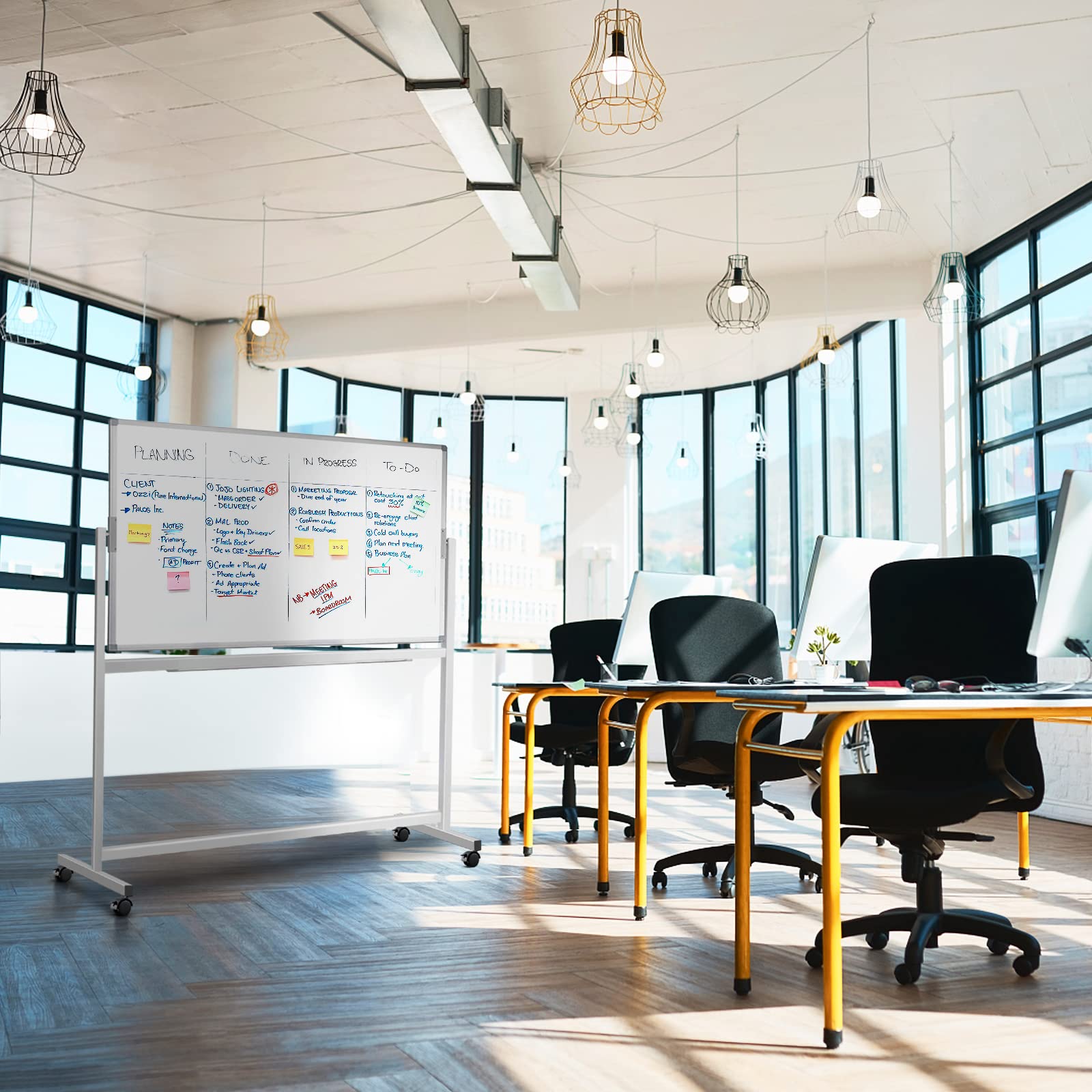 Large Mobile Whiteboard Height Adjustable, maxtek 48 x 36 inches Rolling White Board Magnetic Whiteboard and Whiteboard Pens Dry Erase Marker