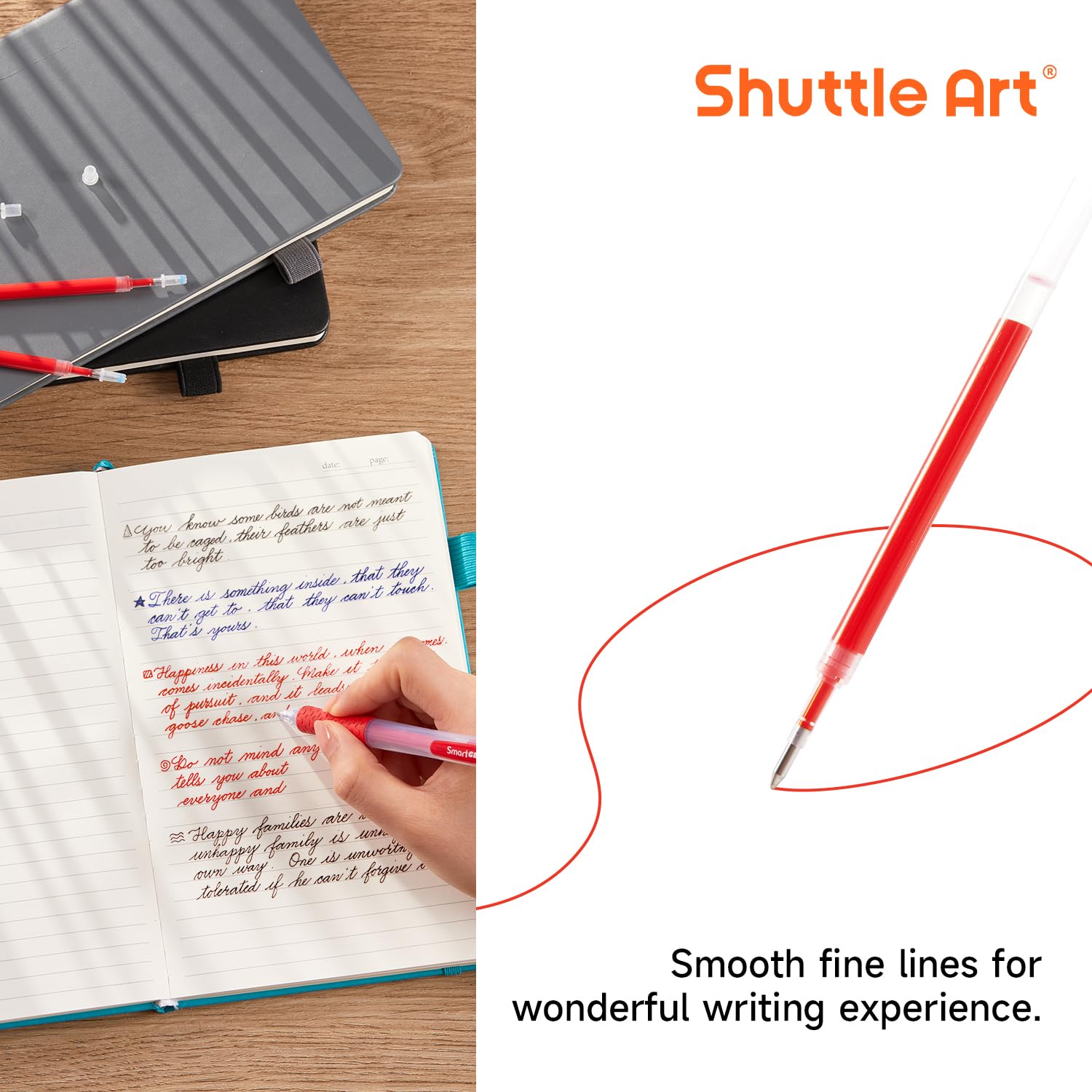 Shuttle Art Lot de 30 recharges de stylos à encre gel rétractables à encre gel rouge, pointe fine de 0,7 mm, pour écrire, journal, prendre des notes, école, bureau, maison