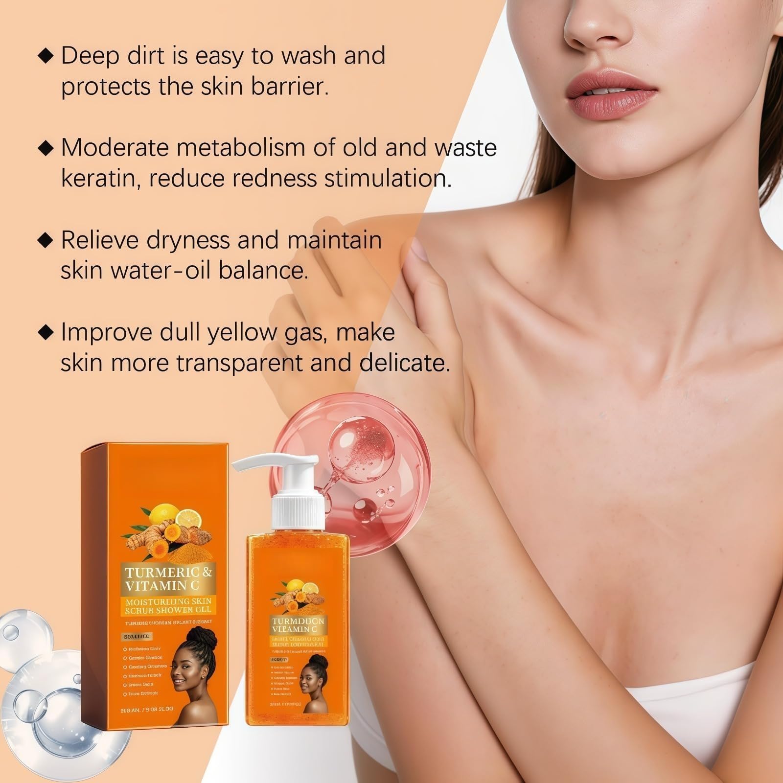 Peeling do ciała z kurkumą, witaminą C i niacynamidem - delikatny peeling do ciała i nawilżający, mydło pod prysznic i krem do twarzy z rozjaśniającym ciałem papai żel pod prysznic