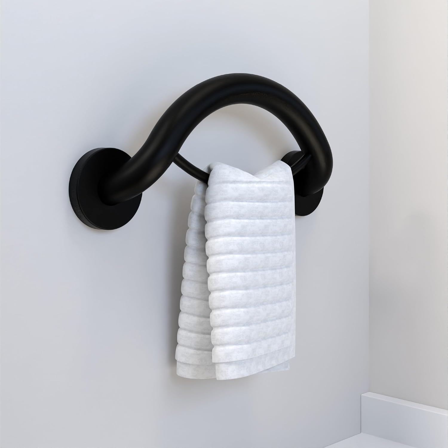 HEALTHCRAFT Plus Towel Ring and Grab Bar 14 inch | 2-in-1 ADA Compliant Bath and Shower Safety Rail, Wall-Mounted Grab Handle for Seniors, Supports up to 500 LBS in Matte Black
