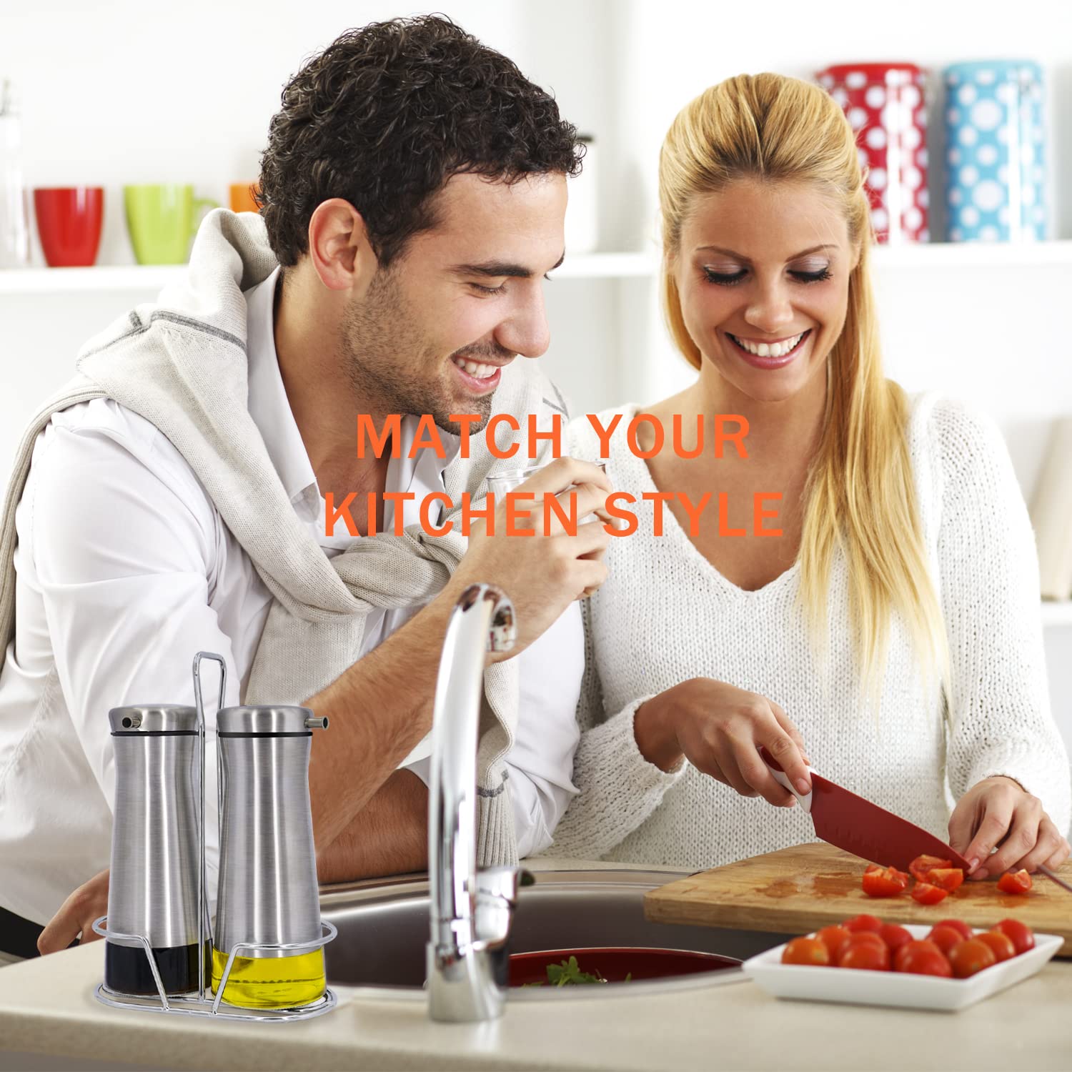 Aelga Juego de dispensador de aceite y vinagre con cesta, paquete de 2 botellas dispensadoras de aceite para cocina sin goteo, decoración de cocina y accesorios para el hogar, restaurantes, bodas