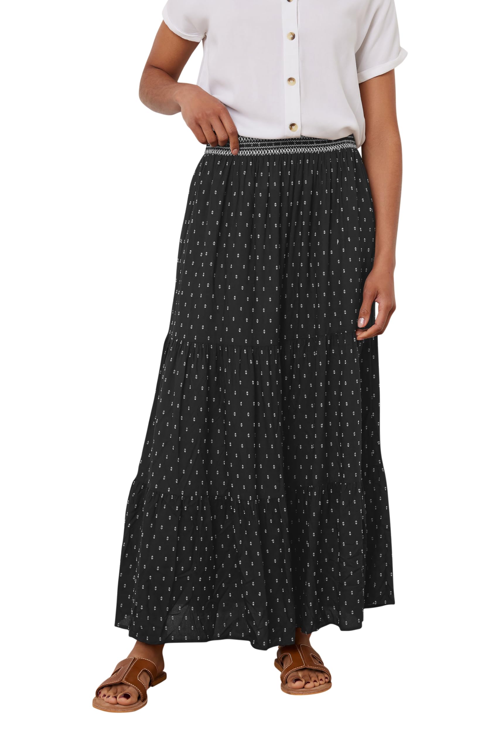 M&Co Women's Black Dobby Tiered Maxi Skirt In | : Size 14