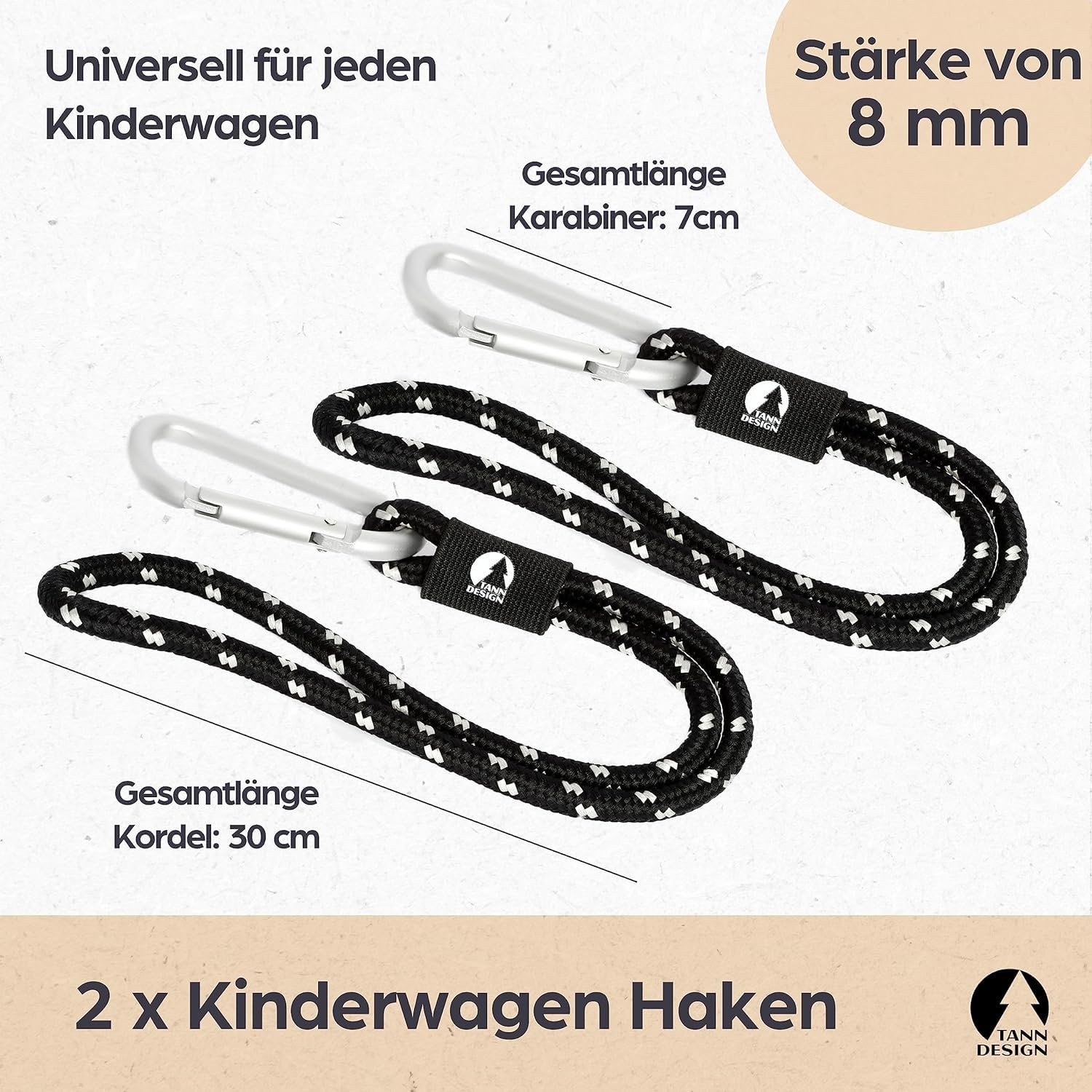 2 x uniwersalny hak do mocowania torby, plecaka, torebki i torby do przewijania – haczyki do wózka dziecięcego z karabińczykiem o grubości 8 mm – uchwyt i uchwyt do wózka dziecięcego