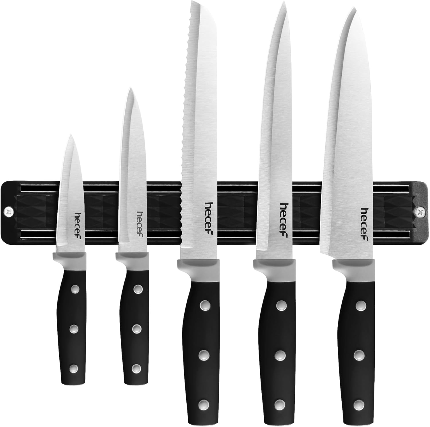 hecef Kitchen Knife Set with Magnetic Strip, 6 pcs Professional Knives Set for Kitchen, 13-inch Magnetic Strip Stainless Steel Sharp Chef Knife Set with Handle for Cutting Meat & Vegetable (Black) hecef Kitchen Knife Set with Magnetic Strip, 6 pcs Professional Knives Set for Kitchen, 13-inch Magnetic Strip Stainless Steel Sharp Chef Knife Set with Handle for Cutting Meat & Vegetable (Black)
