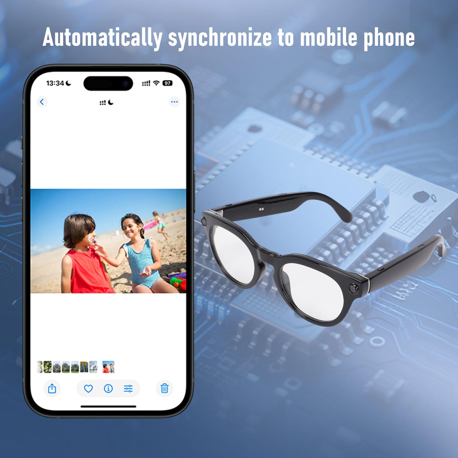 Tosuny Gafas Inteligentes AI con Cámara HD de 8MP, Grabación de Fotos y Video HD 1200P, Antivibración, Traducción en Tiempo Real, Reconocimiento de Objetos AI, para (Lentes fotocromáticas Anti luz