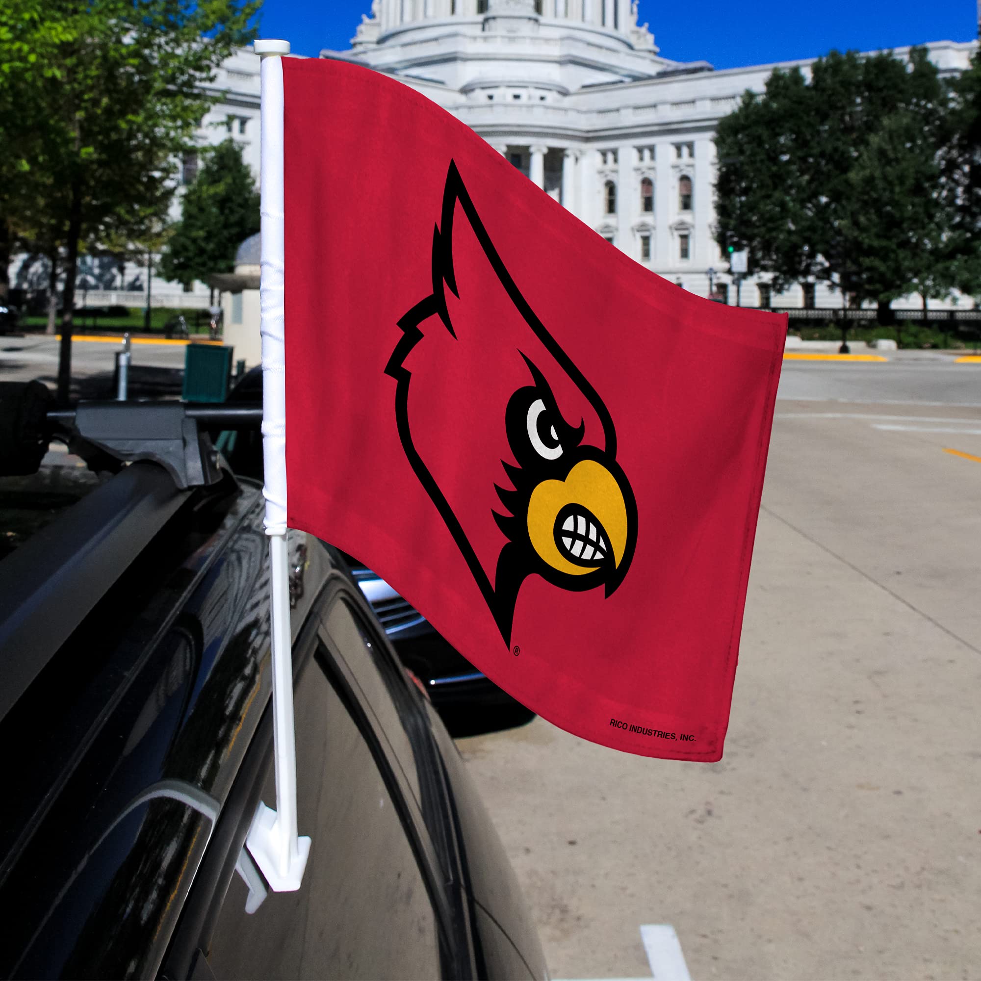 Rico Industries NCAA Rico Industries Louisville Cardinals Red Double Sided Double Sided Car Flag - 16