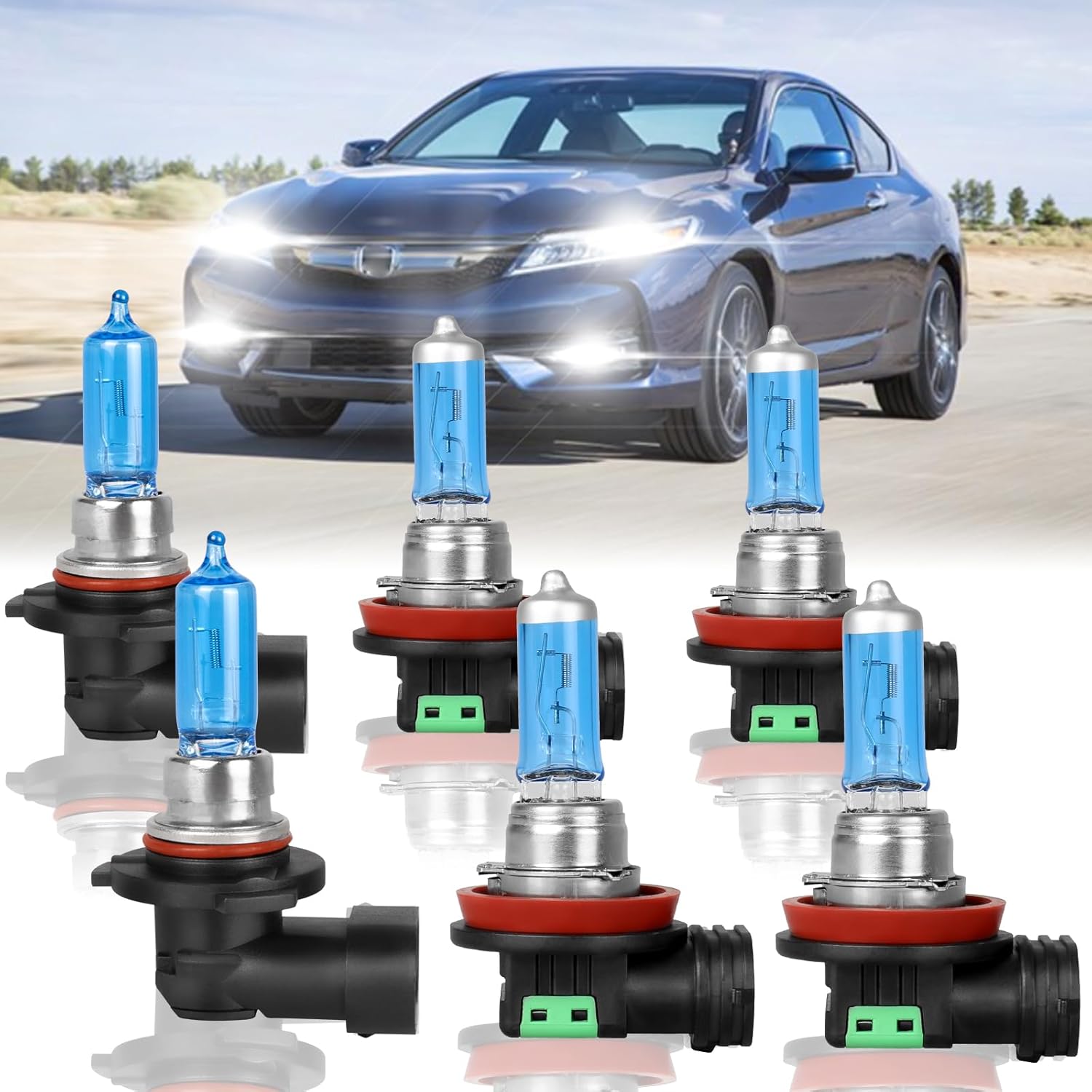 Fit for Honda Accord 2013 2014 2015&2008-2012 Coupe High Performance Halogen Headlight Bulbs,9005 High Beam + H11 Low Beam + H11 Fog Light Replacement Bulb Kit,Pack of 6