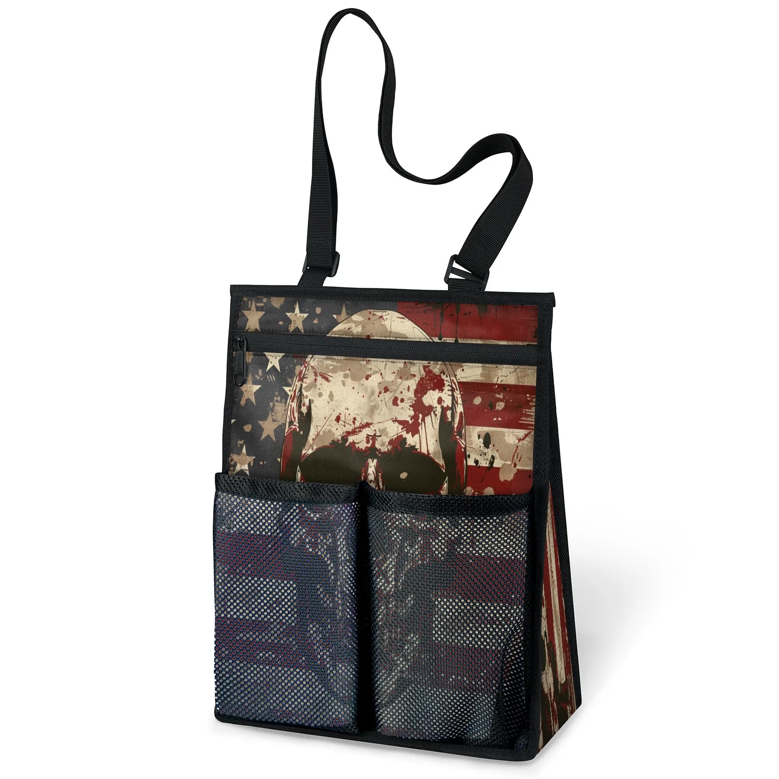 Ourtheme Skulls American Usa Flag Portable Shower Bag for Travel Gym Camp Beach Tote Shower Caddy Bags Hanging