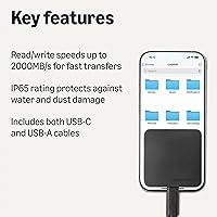 Vista 2 de Yaxa Basics - SSD externa portátil, unidad de estado sólido externa de 2 TB, velocidades de hasta 2000 MB/s, USB 3.2 Gen 2, resistente al agua