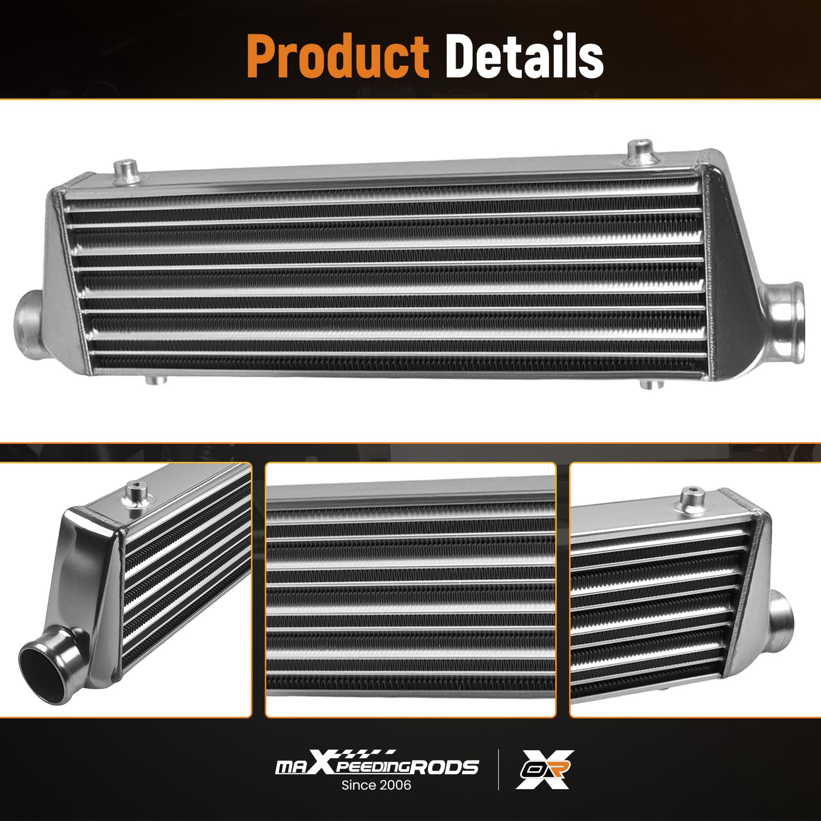 maXpeedingrods Intercooler Universal 27.00" (L) X 7.00" (H) X 2.50"(W)', Radiador de Diesel de Alumnio, Refrigerador de Agua con Entrada/Salida: 2.5'', Tubos y Aletas de Manterial de Alumnio | Radiador de Diesel de Alumnio, Refrigerador de Agua con Entrad