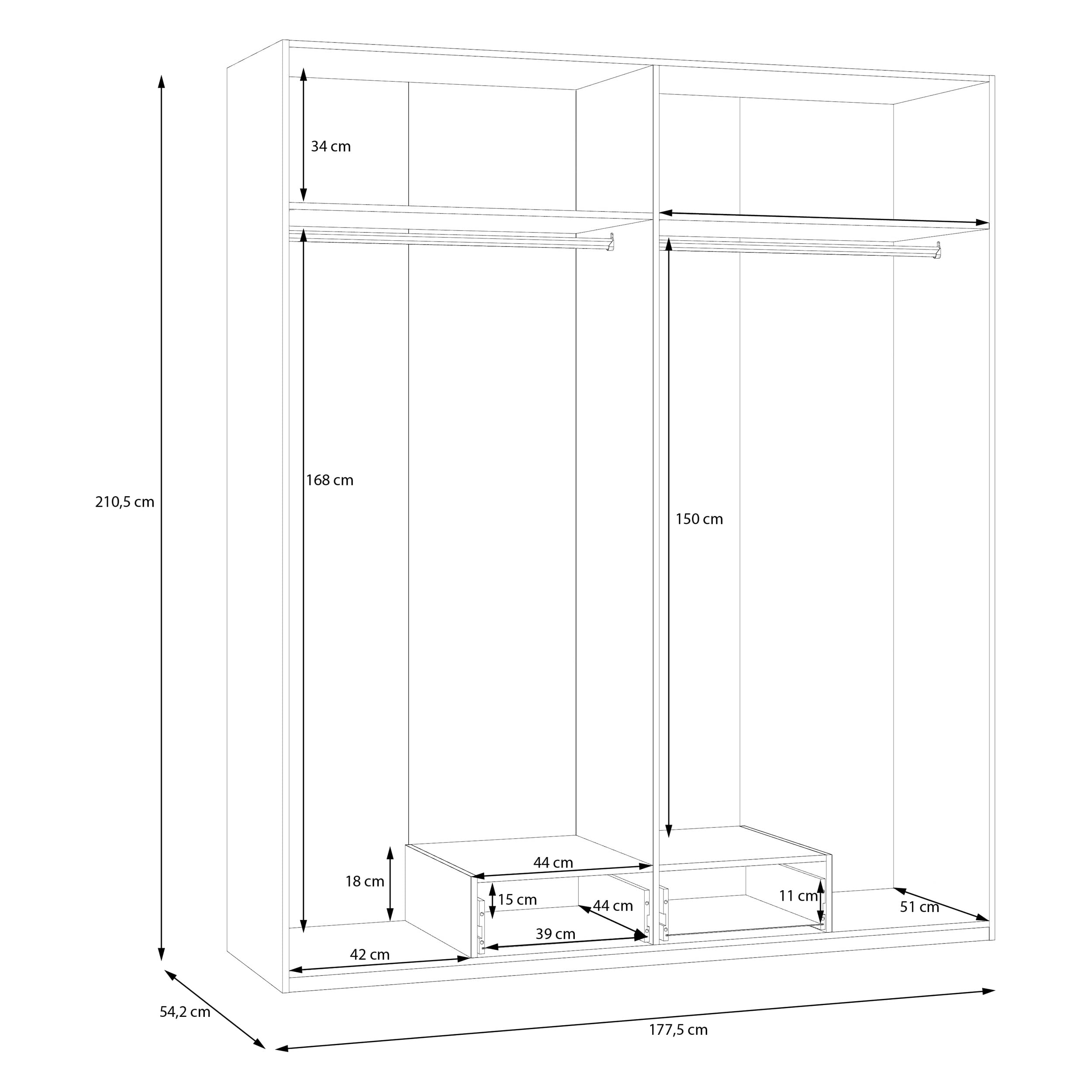 Forte ECONOBOX 2 Kleiderschrank 178, Moderner Schrank mit viel Stauraum, 4-türig, Holzwerkstoff, Weiß, 177,5 cm breit, 210,5 cm hoch, 54,2 cm tief
