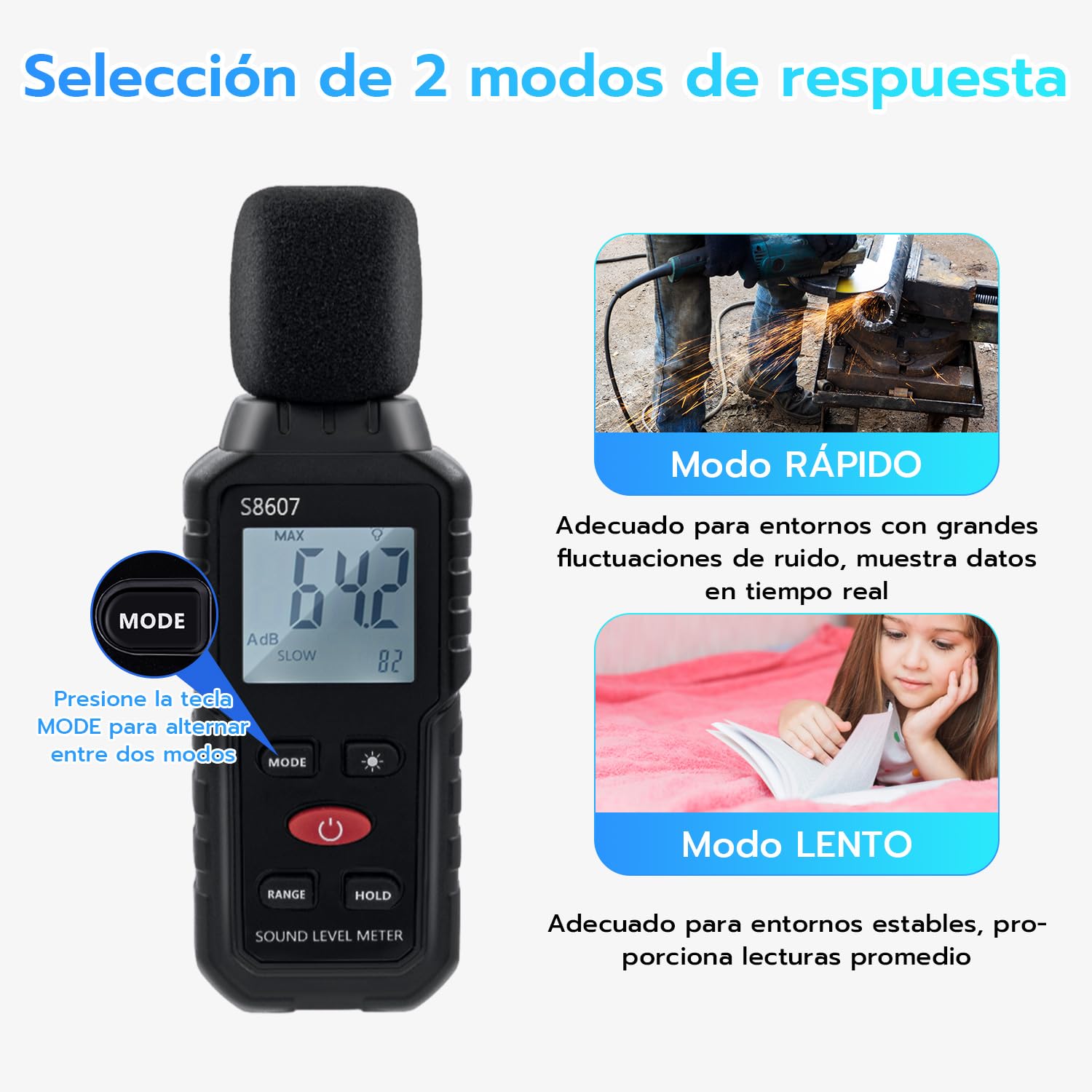 Mcbazel Digital Medidor de Decibelios, 30-130dB Medidor de Decibelios de Ruido con Pantalla LCD Digital Retroiluminada, Medidor de Sonido Portátil para Uso Industrial y Escolar