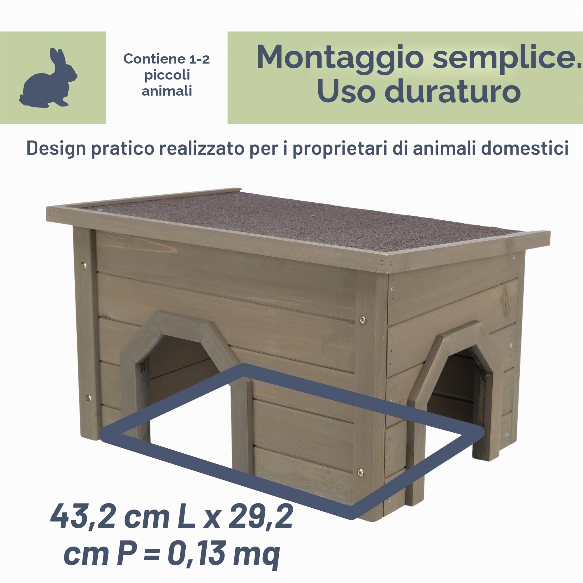 TRIXIE Casa per Piccoli Animali Natura Resistente alle intemperie, 50 × 30 × 37 cm, Grigio-Verde – 62397