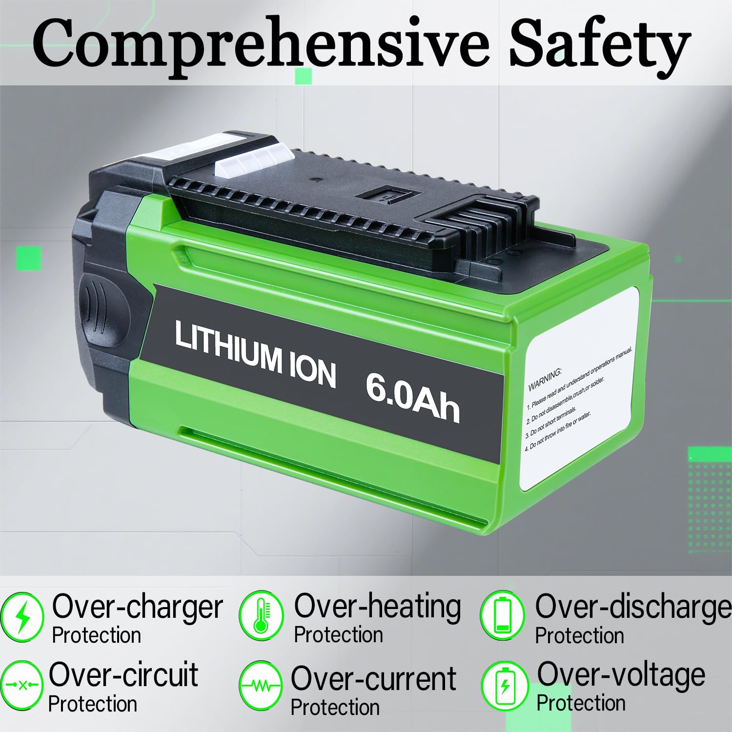 6000mAh Li-Ion Batería Repuesto para Greenworks 40V | Compatible con Greenworks G-MAX 40V, GDC40K2, GDC40K4, MO40L02, MO40L2512, MO40L410 Herramientas eléctricas