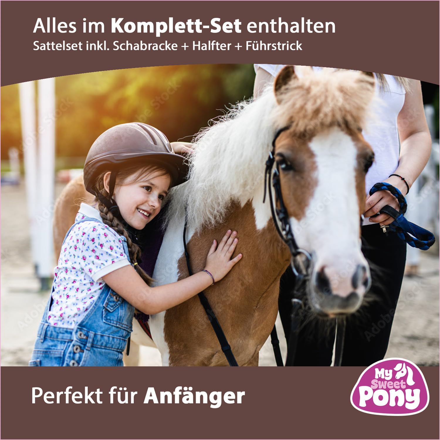 My Sweet Pony Kinder Shettysattel-Set Eclipse mit Halfter und Führstrick für Pony Shetty und Holzpferd