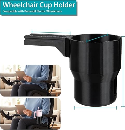 Miniatura 2 de Portavasos compatible con silla de ruedas Permobil. Portabebidas seguro para vasos de 40 onzas, botellas de agua y tazas de viaje, fácil