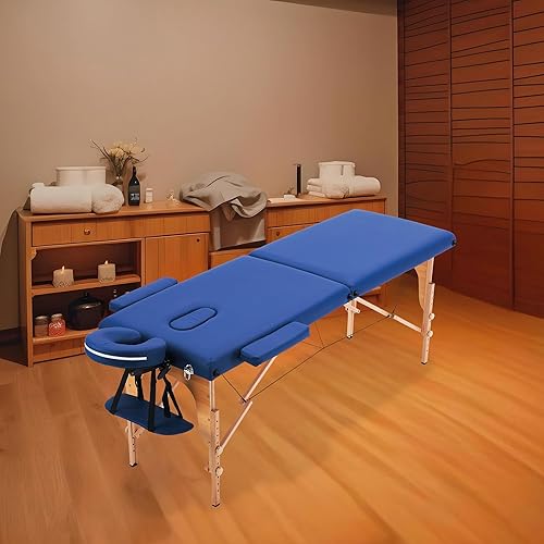 Miniatura 7 de Mesa de masaje portátil, cama plegable de altura ajustable con bolsa de transporte, tatuaje de pestañas de spa, 73 x 24 x 34 pulgadas, azul