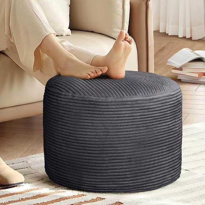 AS AWESLING Round Ottoman Foot Rest Pouf for Living Room Couch - Soft Plush Hassock - Black