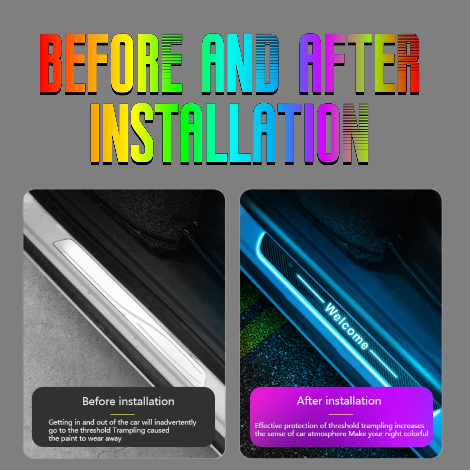 Luces LED Para El Umbral De La Puerta Del Coche - Inalámbricas, Con Sensor Y Personalizables | 8 Colores | Impermeables | Fácil Instalación