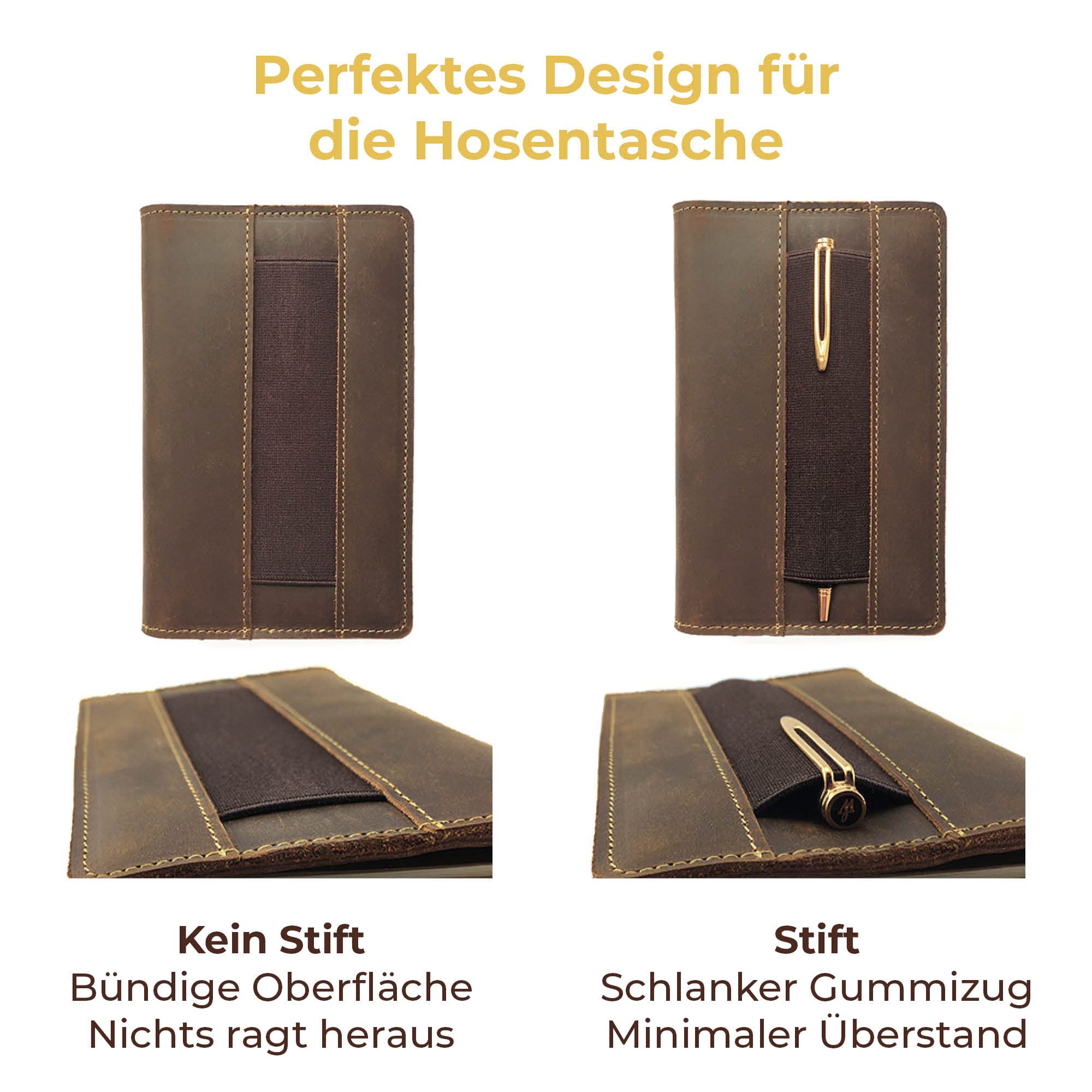 Sovereign-Gear Lederbezug für Moleskine Cahier Notebook 8,9 x 14 cm. Handgefertigte Vintage Ledertasche für Papiertaschen-Feldnotizbuch und Kleine Notizblöcke. Lederbezug, Papierheft + Stift