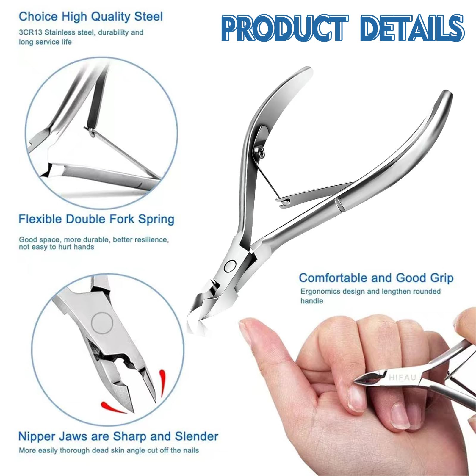 7 Piezas Kit Profesional de Alicates para Cutículas - Removedor y Quita Cutículas de Uñas Set de Cuidado de Uñas y Pies.