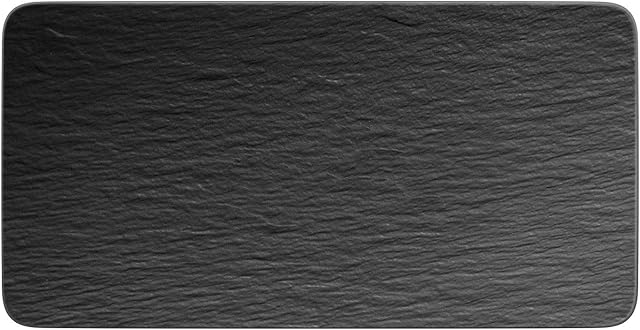 Villeroy & Boch 10-4239-2281 Manufacture Rock Rectangular Serving, Beautifully Shaped Presentation Plate Maoffrom Premium Porcelain, Dishwasher Safe, Black,35X18X1,5CM